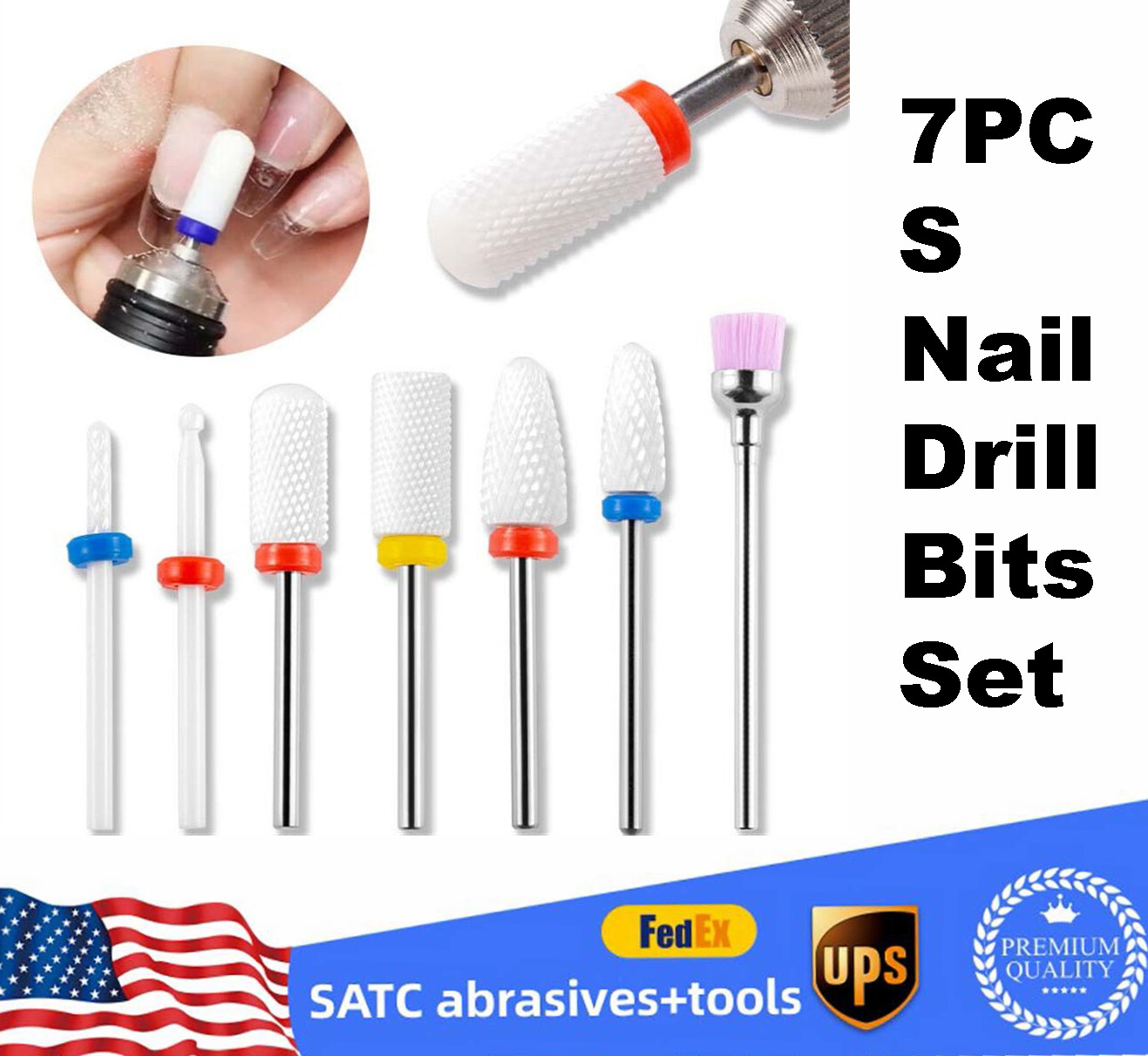 Ceramic Nail Drill Bits Set Electric File Manicure Pedicure Nail Art Tools 7PCS