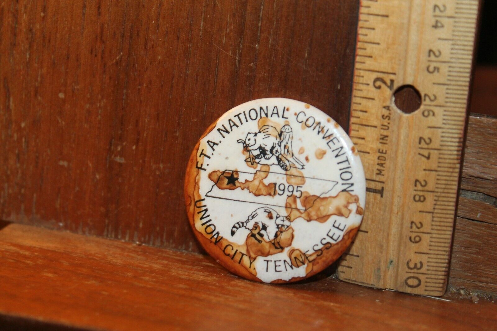 Vintage 1995 FTA Fur Takers America National Convention Button Union City TN 