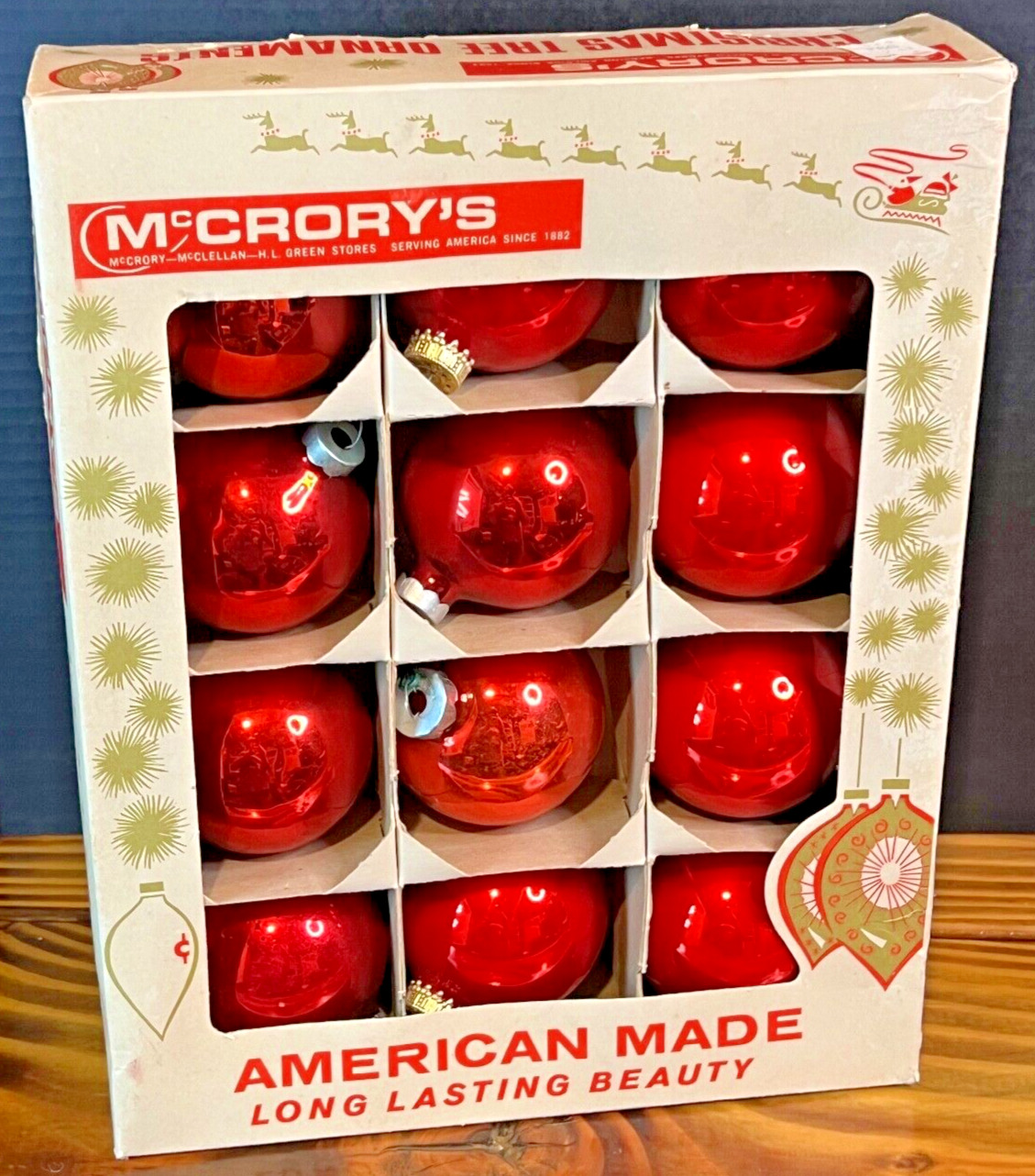 VINTAGE McCrory\'s Store RED BULB Christmas ORNAMENT BOX & Mixed Red Bulbs