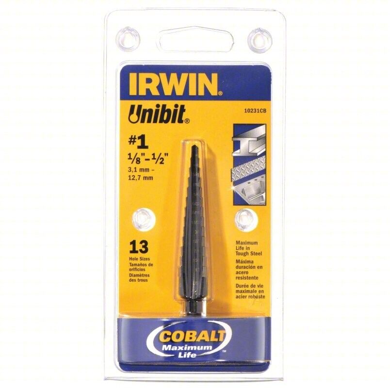 IRWIN 10231CB Unibit 1/32-Inch 13-Steps Cobalt Alloy Steel Step Drill Bit, Black