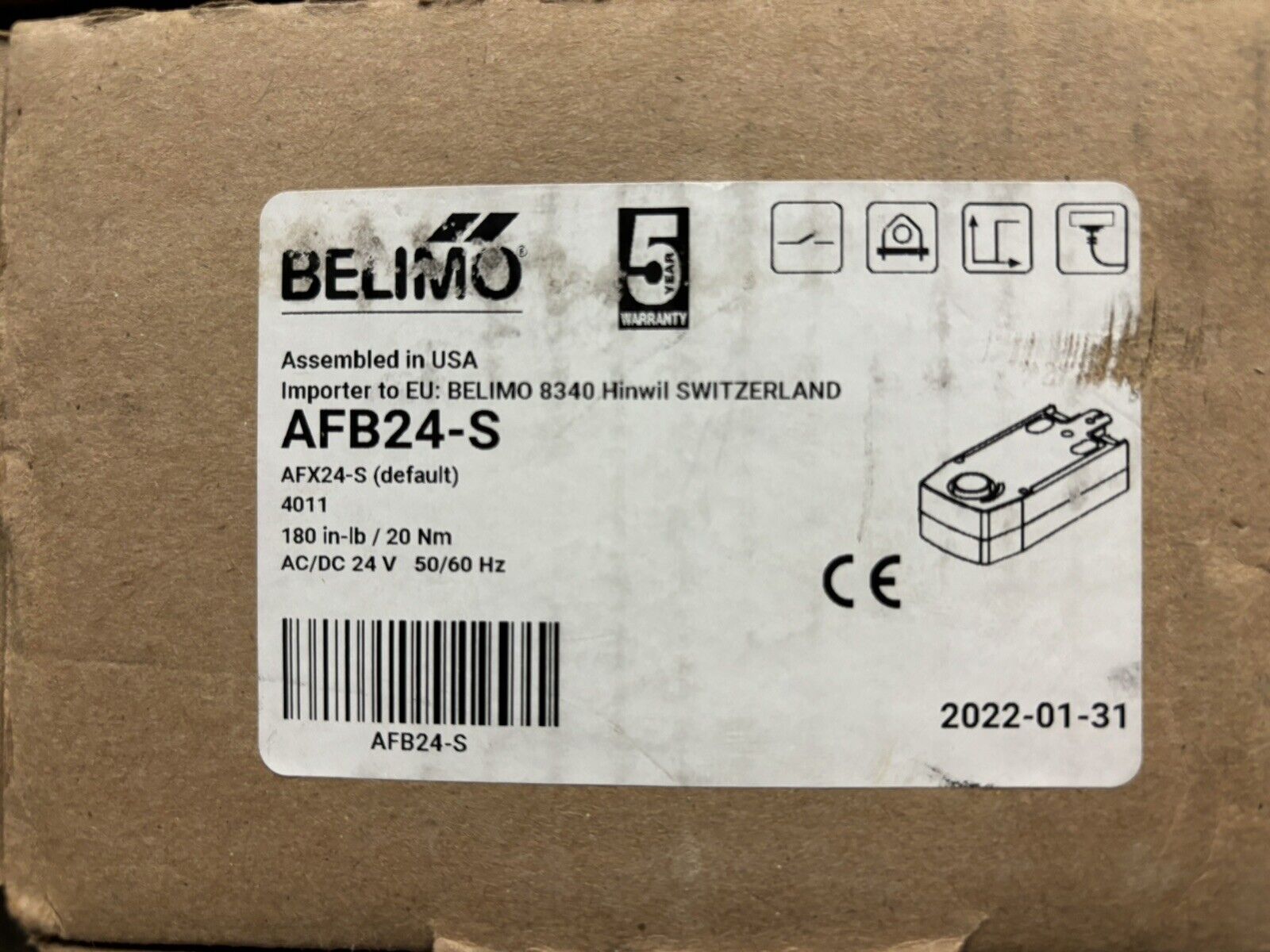 Belimo AFB24-S Spring Return Damper Actuator - New Open Box