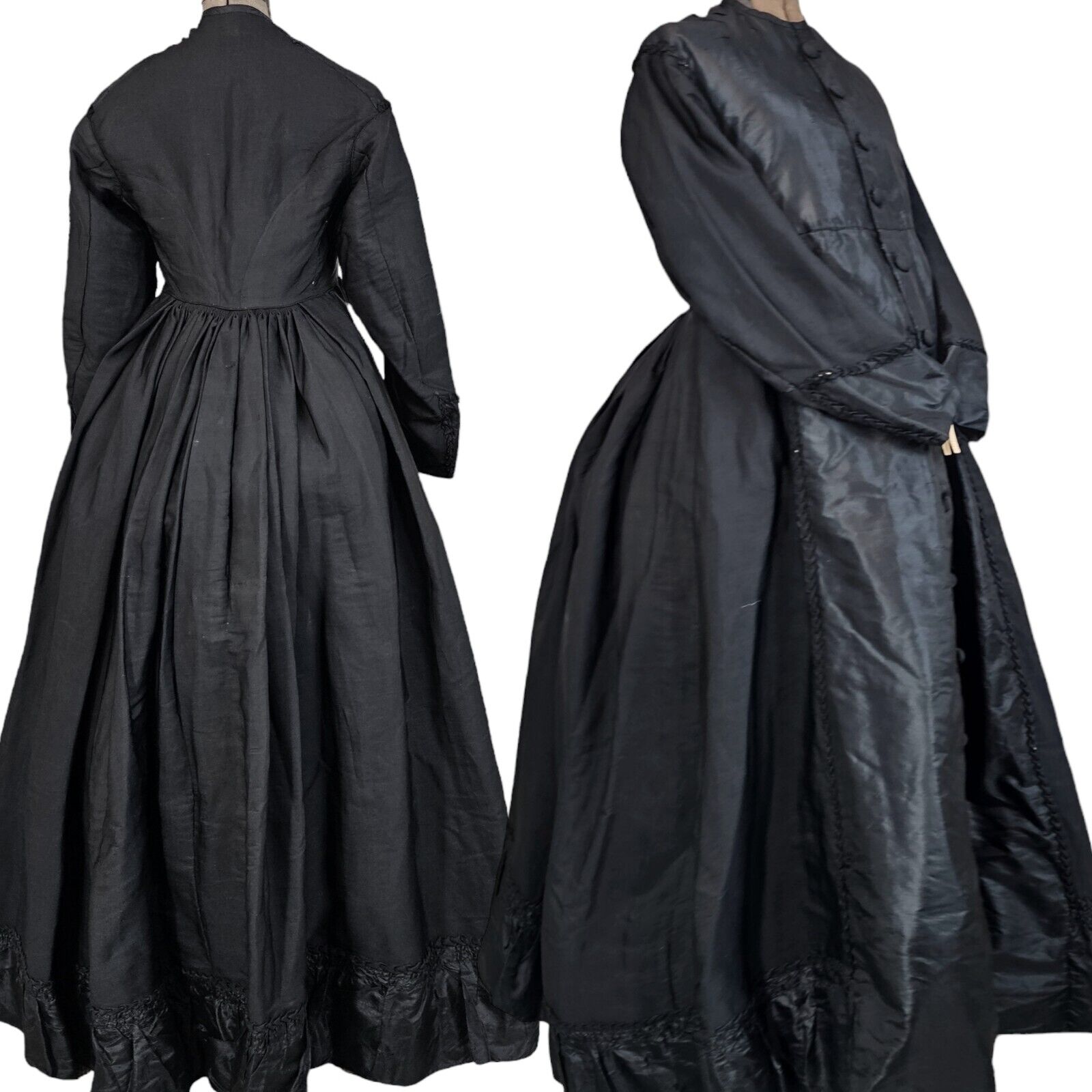 Antique 1850s 1860s Maternity Black Long Maxi Victorian Gown Dress Civil War Era