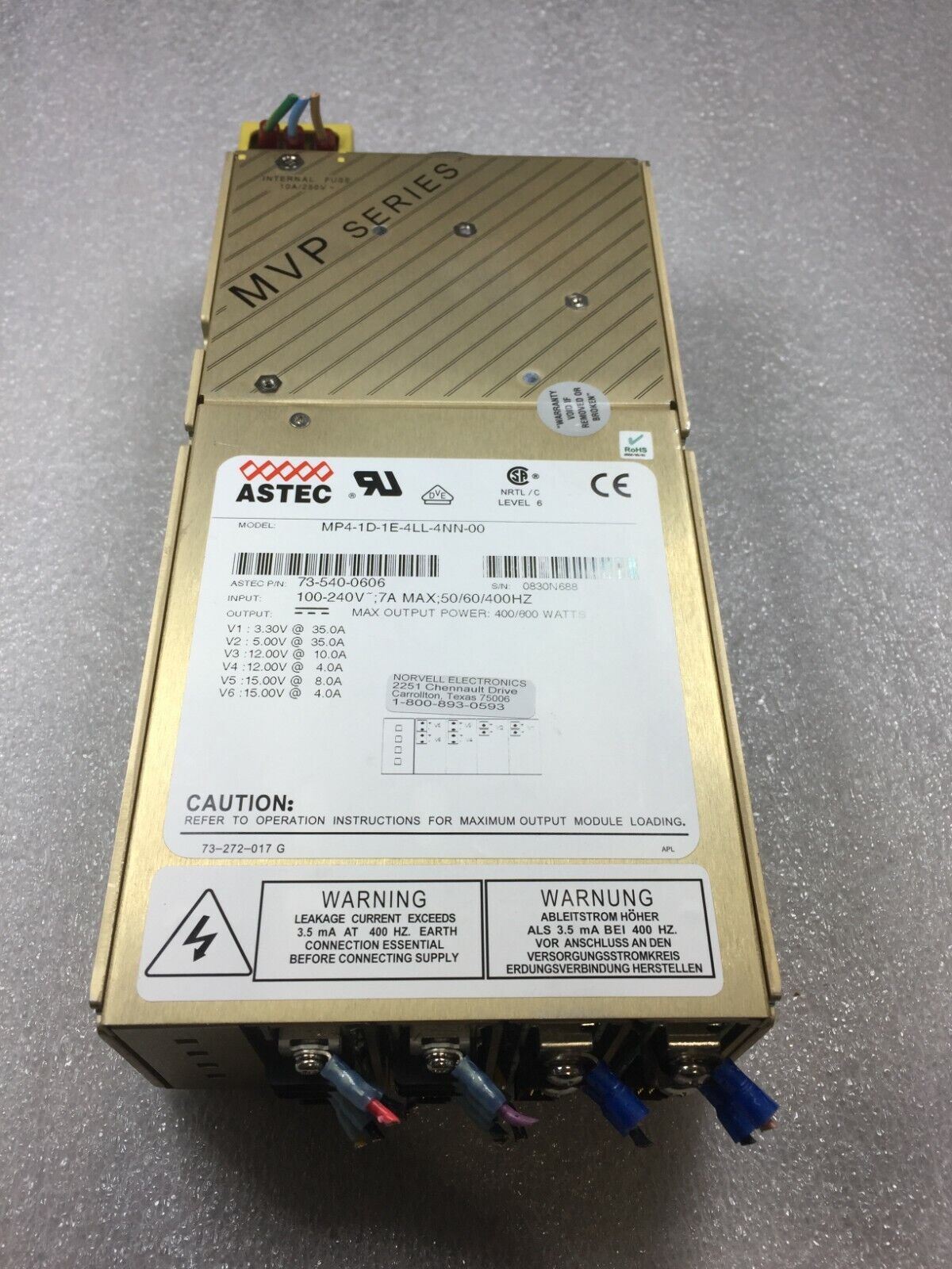 ASTEC MVP Series MP4-1D-1E-4LL-4NN-00 73-540-0606 Power Supply NO CABLES FREE SH