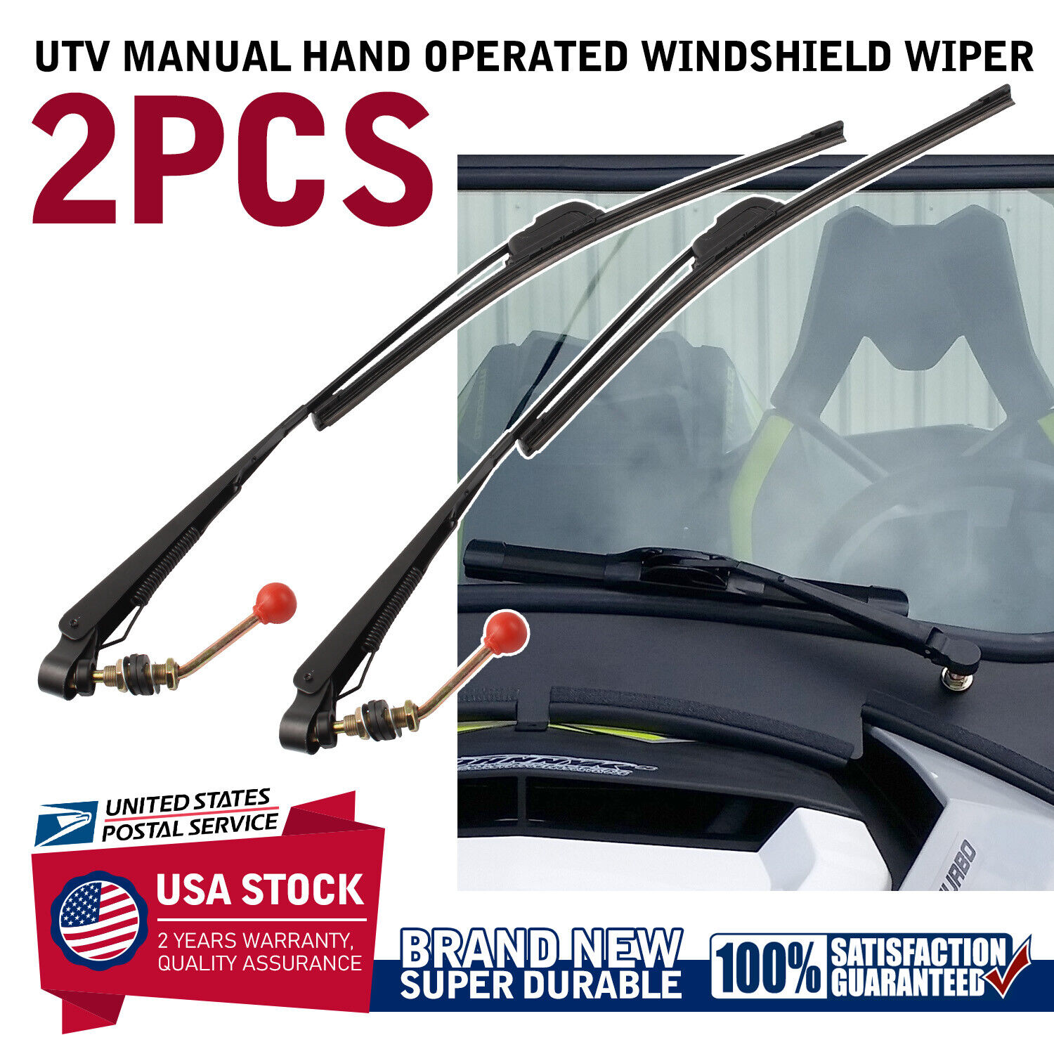 2×Universal UTV Manual Windshield Wiper Blade Kit (Hand Operated) for Golf Carts