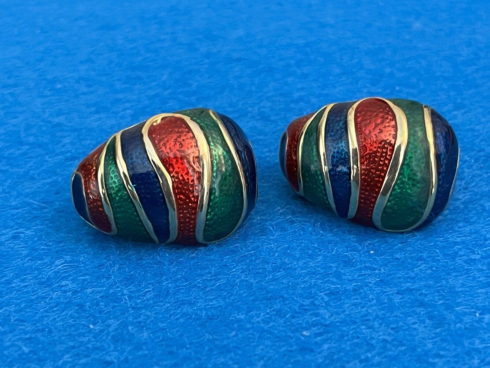 Vintage Colorful Enamel Blue, Red and Green Clip Earrings