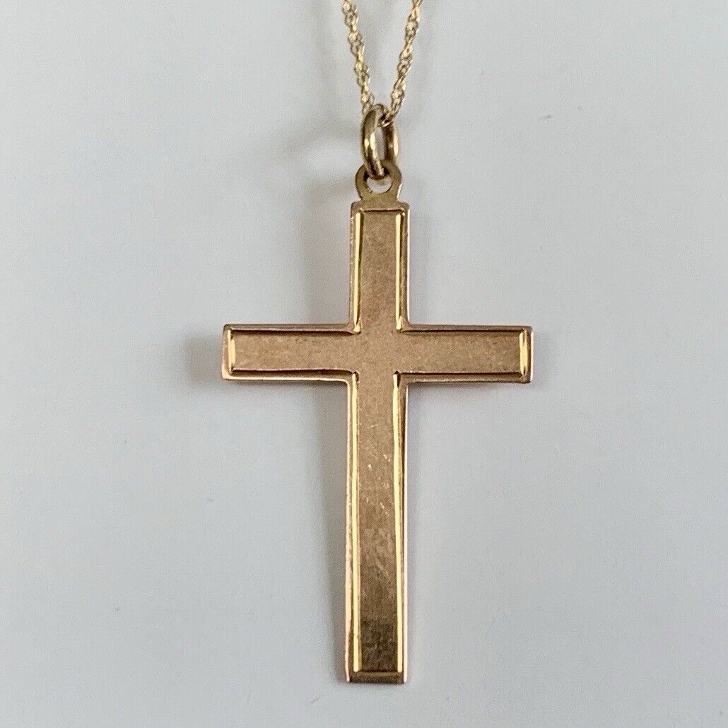 Vintage 9ct Gold Cross Pendant Necklace 18” 46cm Fine Chain Crucifix 9k 375