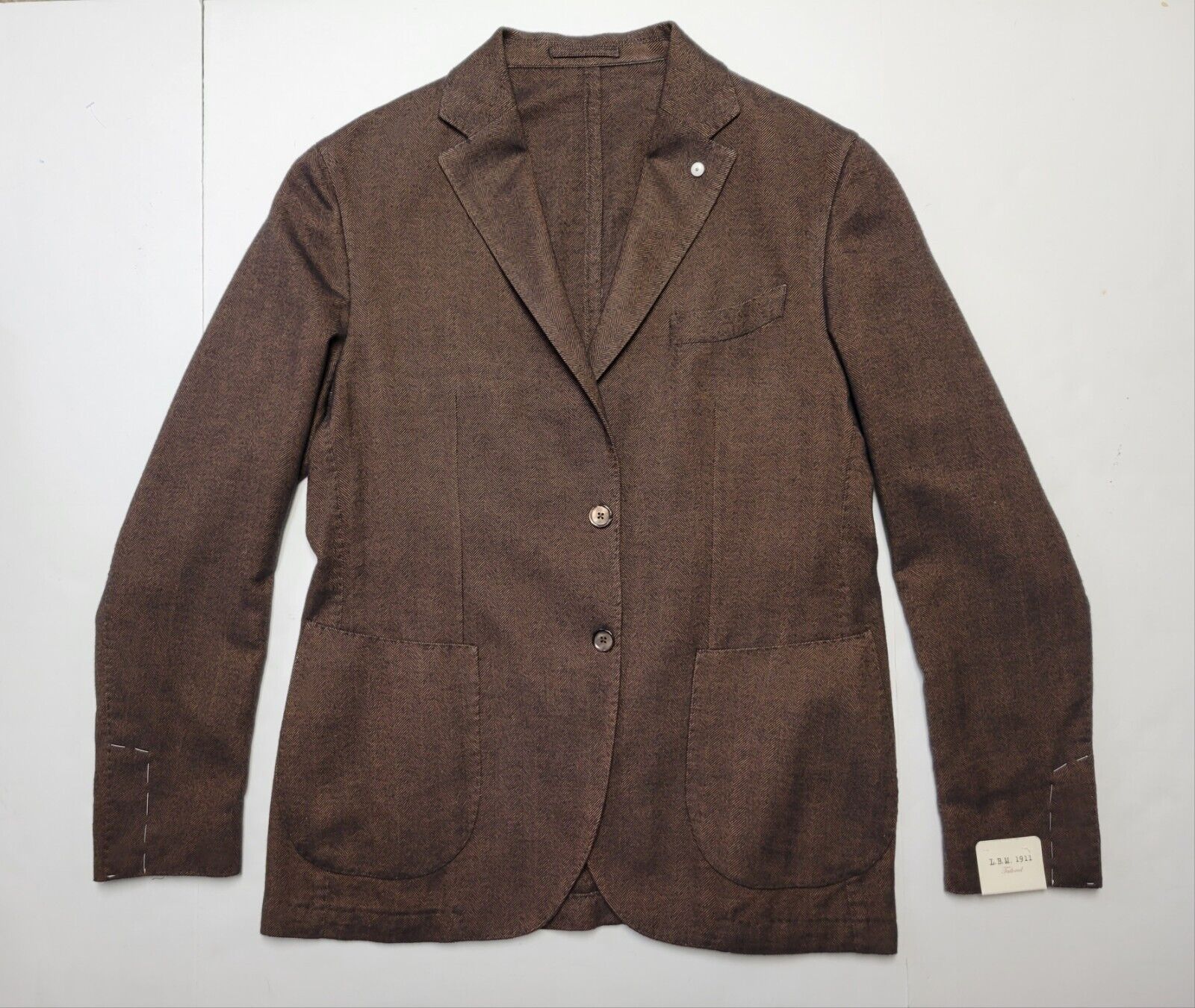 L.B.M. Men\'s Blazer 42L Brown Herringbone Cotton DANDY JACKET Men\'s Sport Coat