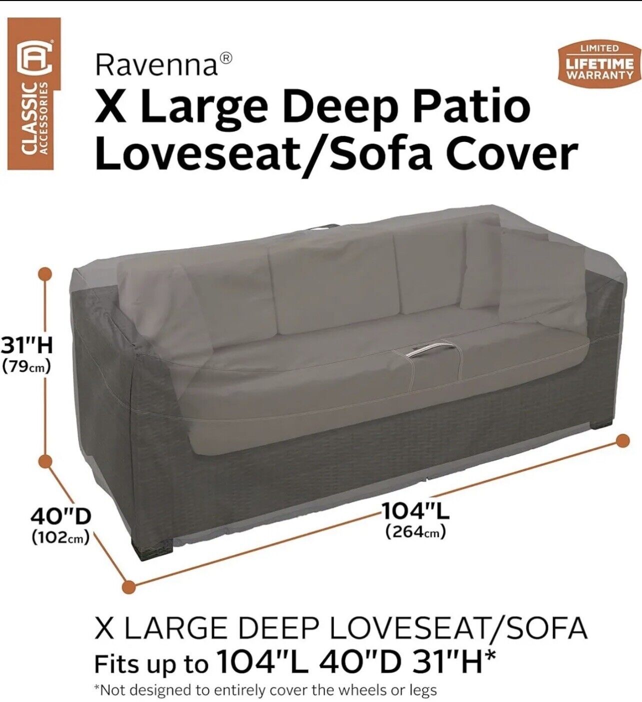 Classic Accessories Ravenna Water-Resistant 104 Inch Patio Sofa/Loveseat Cover