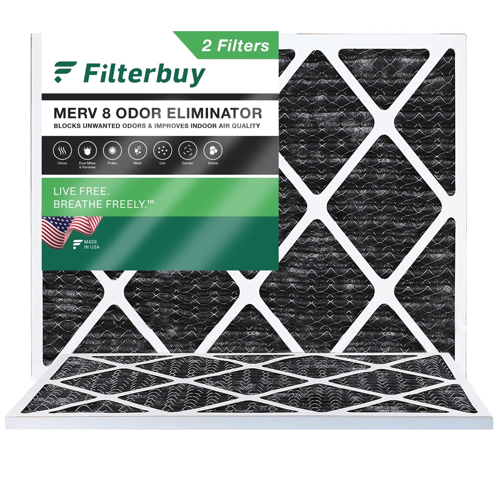 Filterbuy Allergen Odor Eliminator 20x25x1 MERV 8 Pleated AC Furnace Air Filter