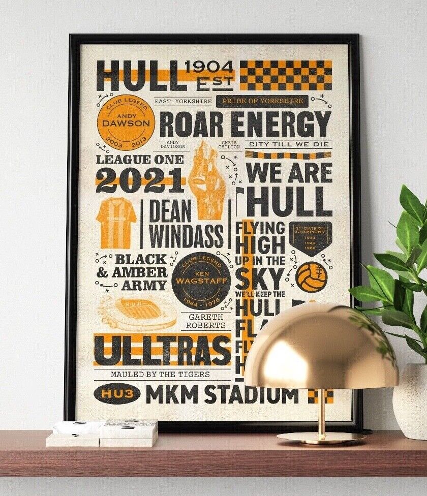 Hull City History Print | Hull City Retro Poster | Hull City Gift, Hull Poster