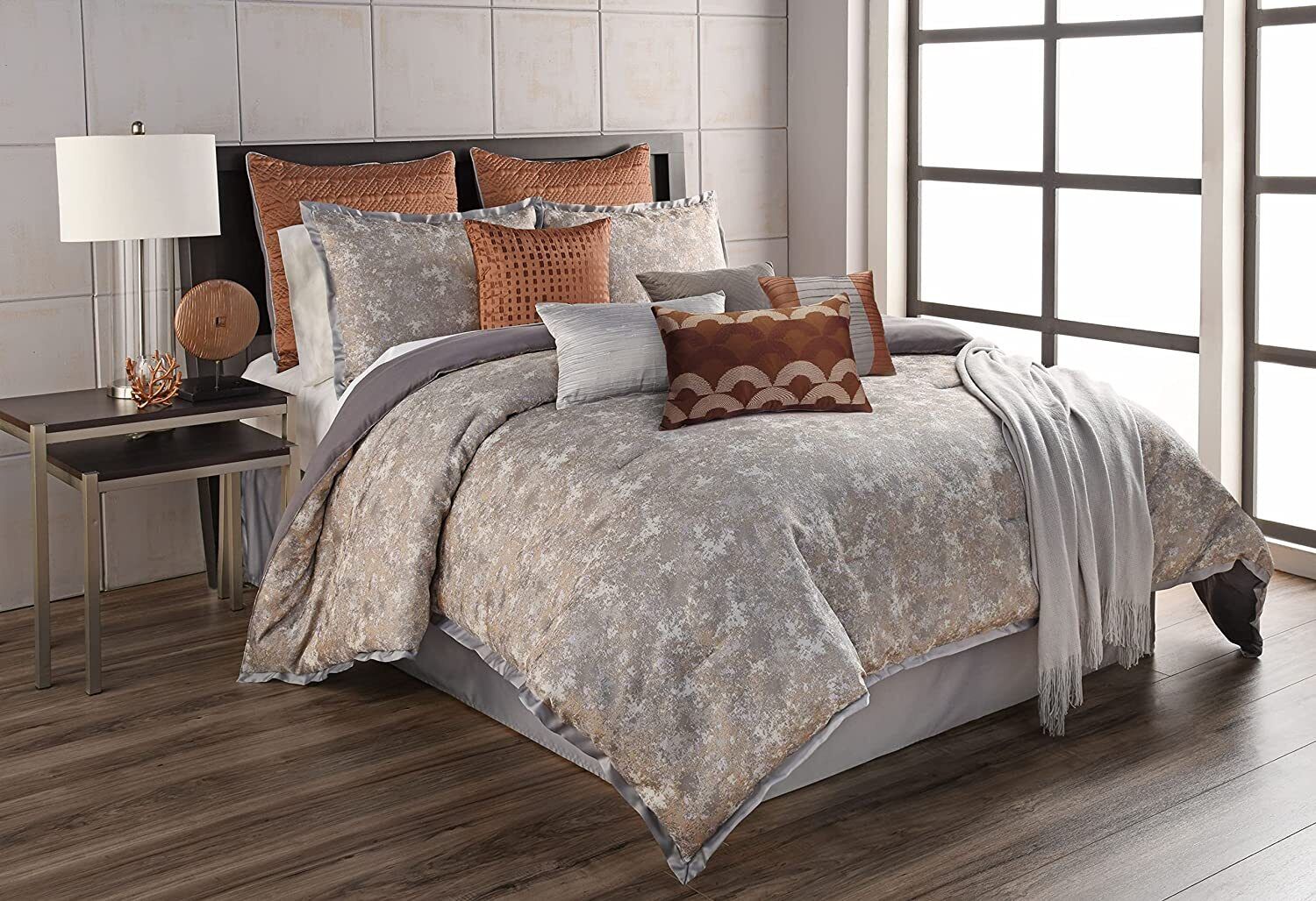 Riverbrook Home Elegant Collection Comforter Set, King, Aileen – Gray/Spice, ...