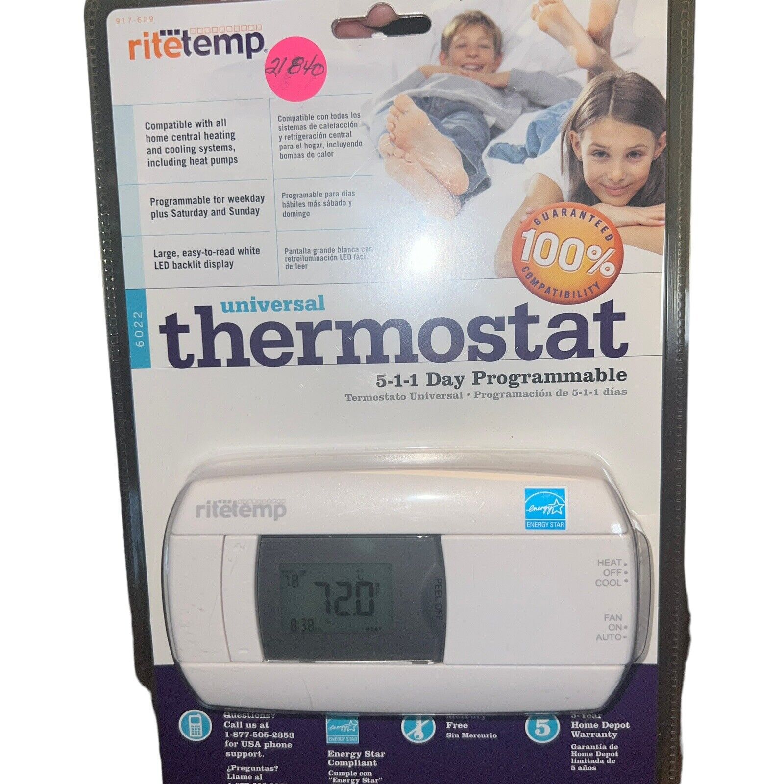 RiteTemp 6022 Universal 5-1-1 Programmable Thermostat NEW Sealed