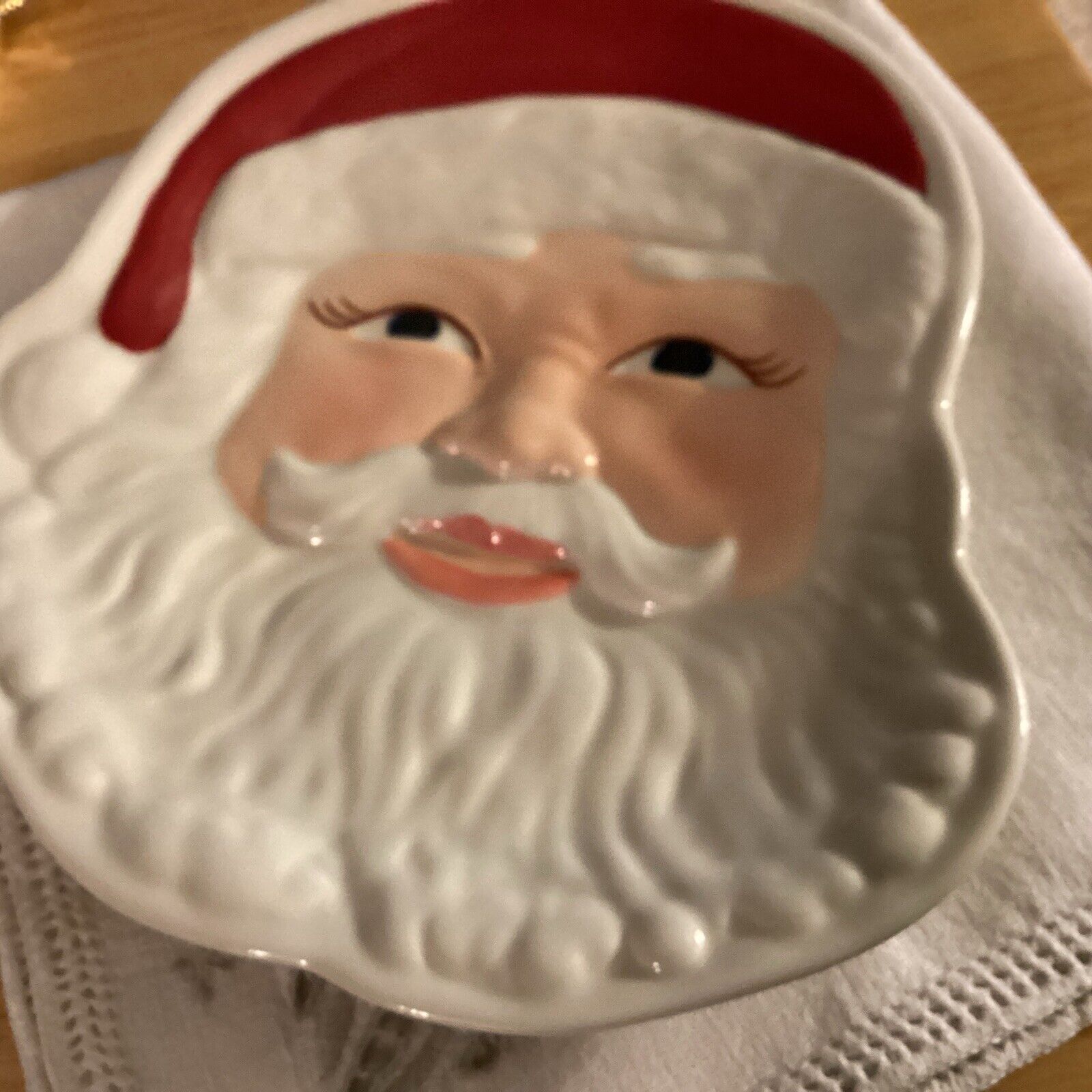 Longaberger Pottery Christmas Santa Claus Head Holiday Plate Cookie Dish  1973
