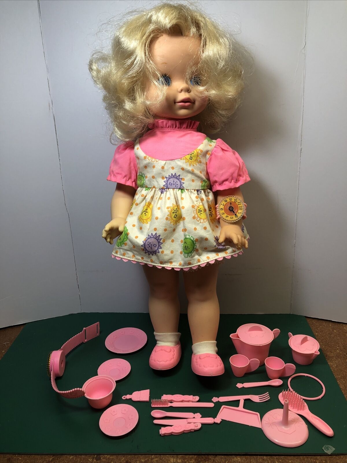 Vintage 1970 Mattel TIMEY TELL DOLL Toy with Accessories Does Not Work