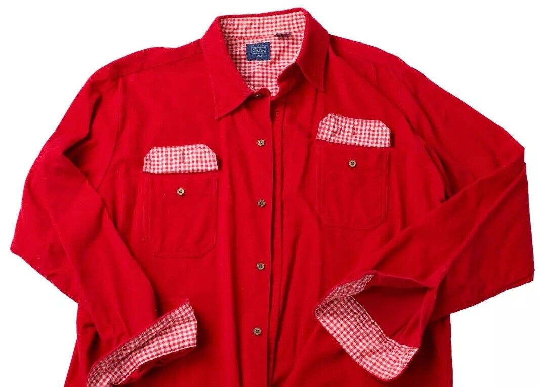 SEARS Vintage Men\'s Long Sleeve CORDUROY Lined Shirt Jacket Size XL TALL 17-17.5