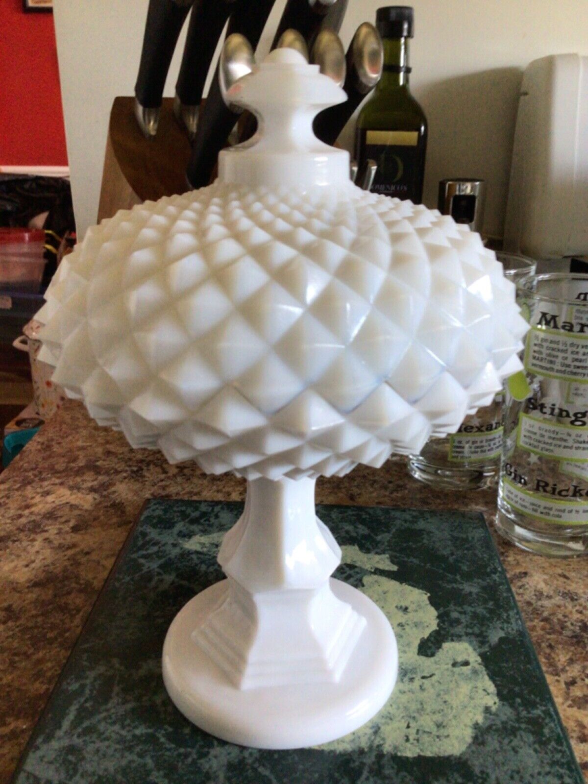 Vintage Westmoreland Sawtooth White Milk Glass Compote Candy Dish 9 inches
