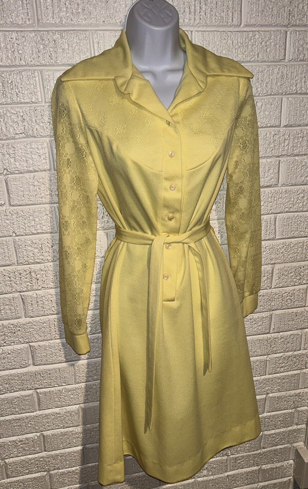 60s MOD Yellow Pastel Dress Vintage Retro Medium 