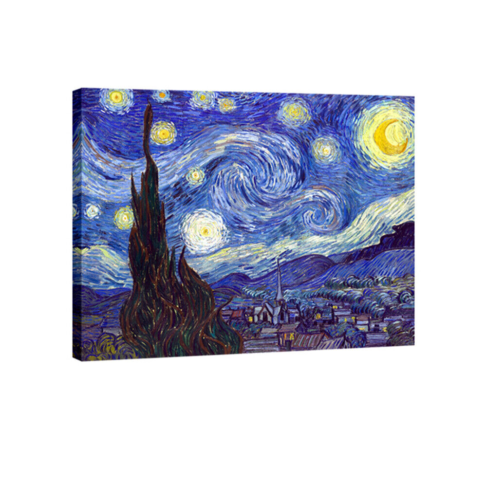 Canvas Wall Art Print Starry Night Van Gogh Painting Repro Blue Picture Framed