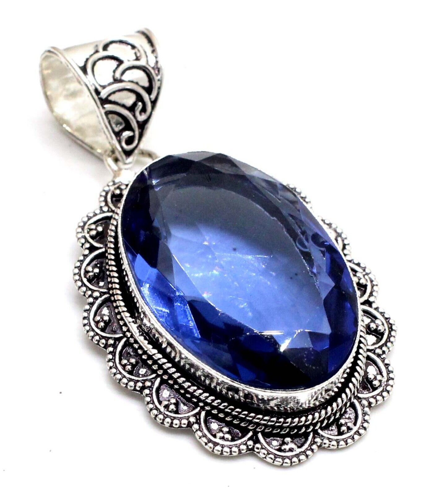 925 Sterling Silver London Blue Topaz Gemstone Jewelry Vintage Pendant Size-2\