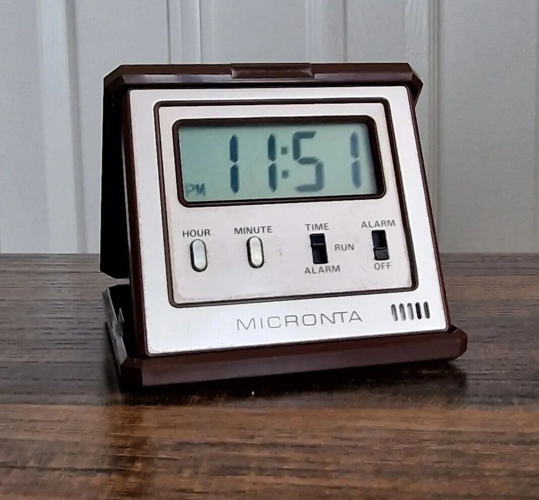 Micronta Travel Alarm Clock / Vintage / Rare / Retro / Brown / Gold / Square 80s