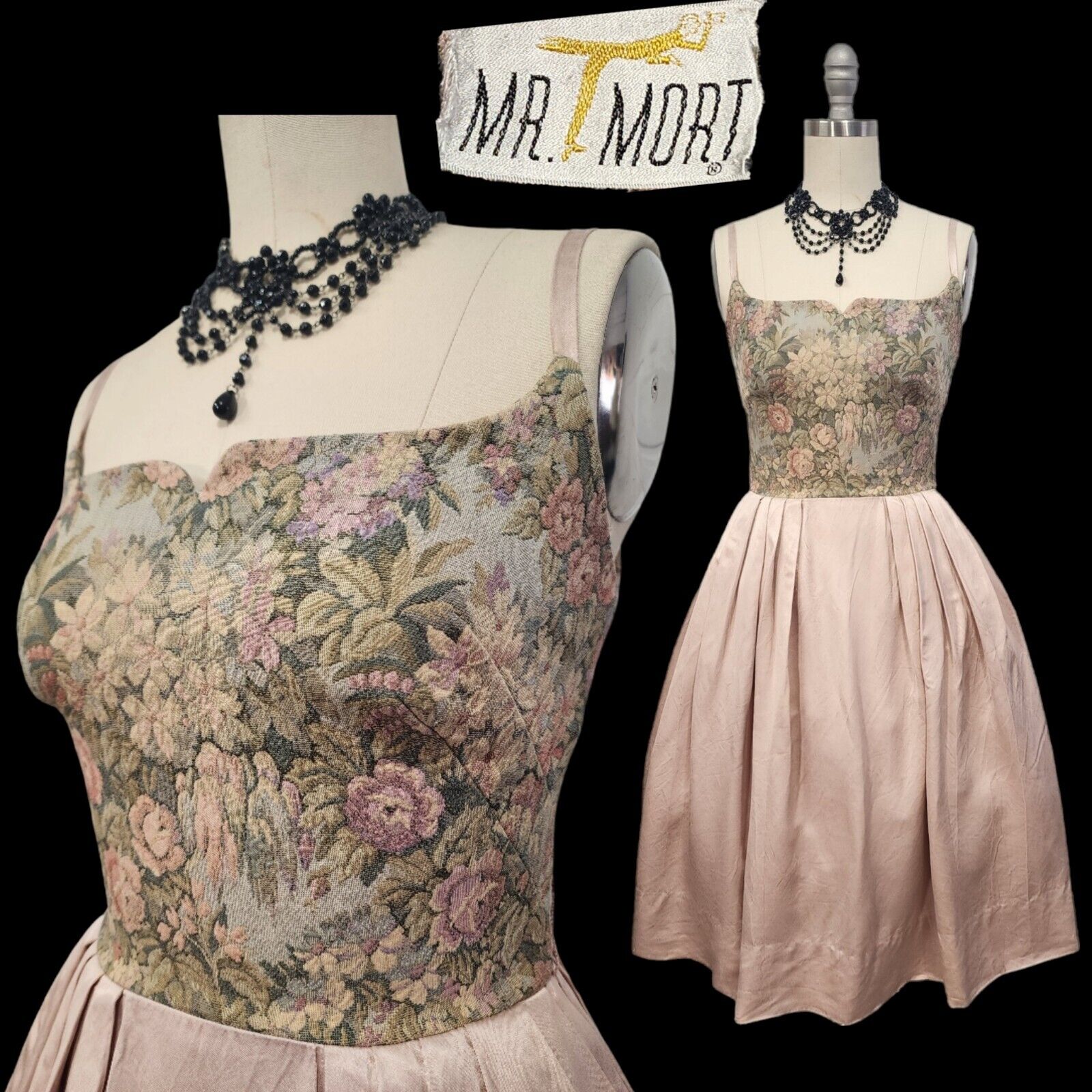 Vintage 50s Dress Mr Mort Tapestry Baroque Flare Bridgerton Woven Renaissance XS