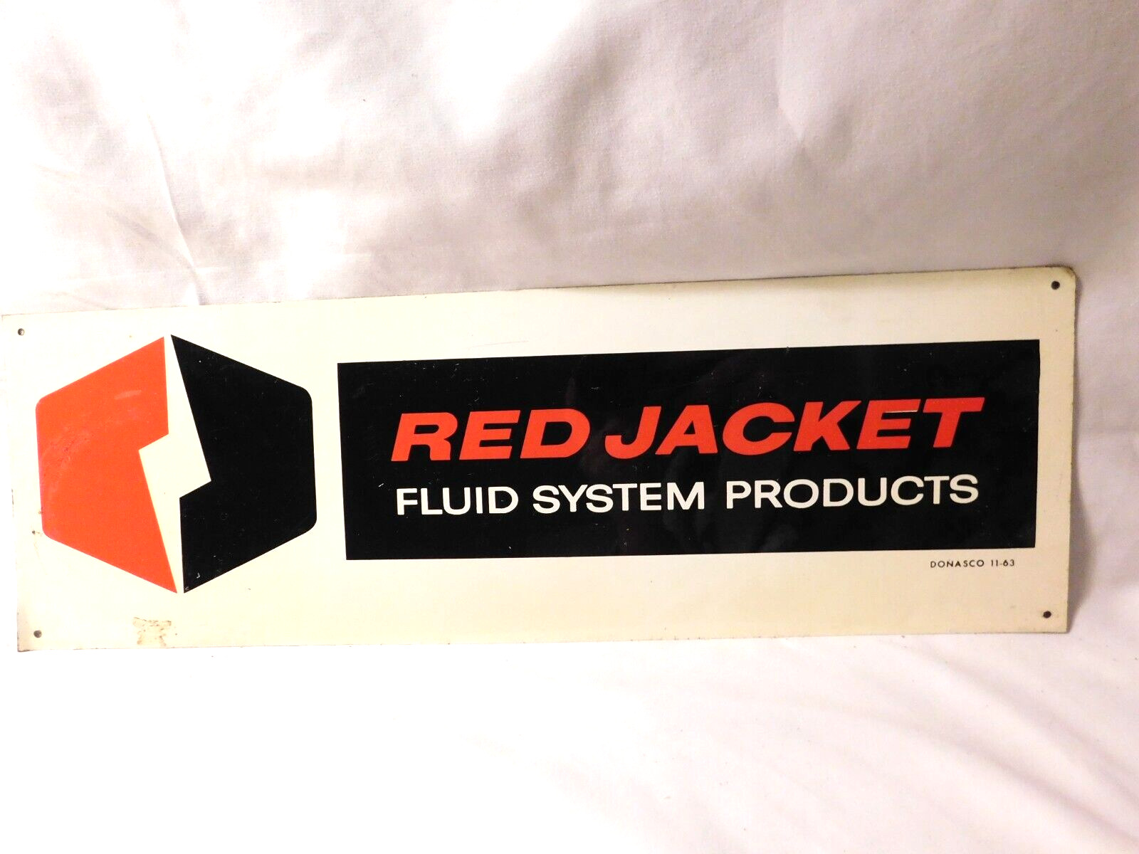 Vintage Red Jacket Fluid System Products Tin Metal Advertising Sign Donasco 1963
