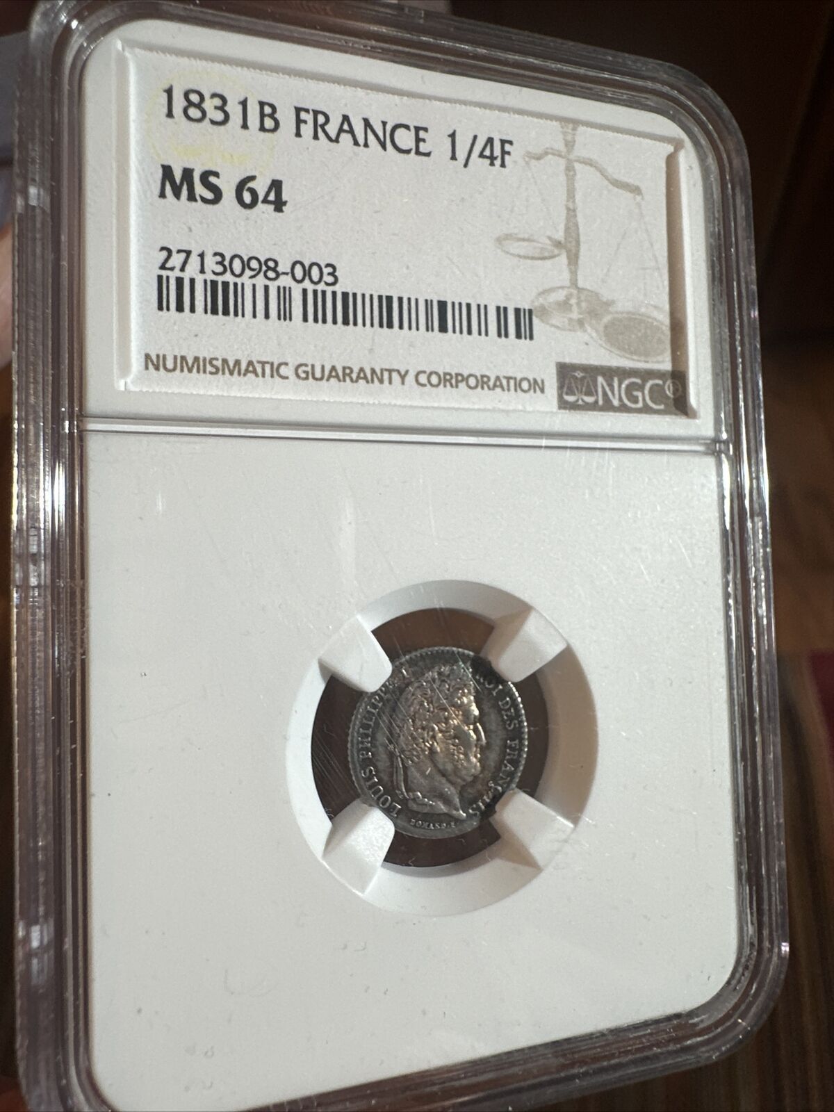 France 1831-B 1/4 France - Louis Philippe - NGC MS64 - Top POP