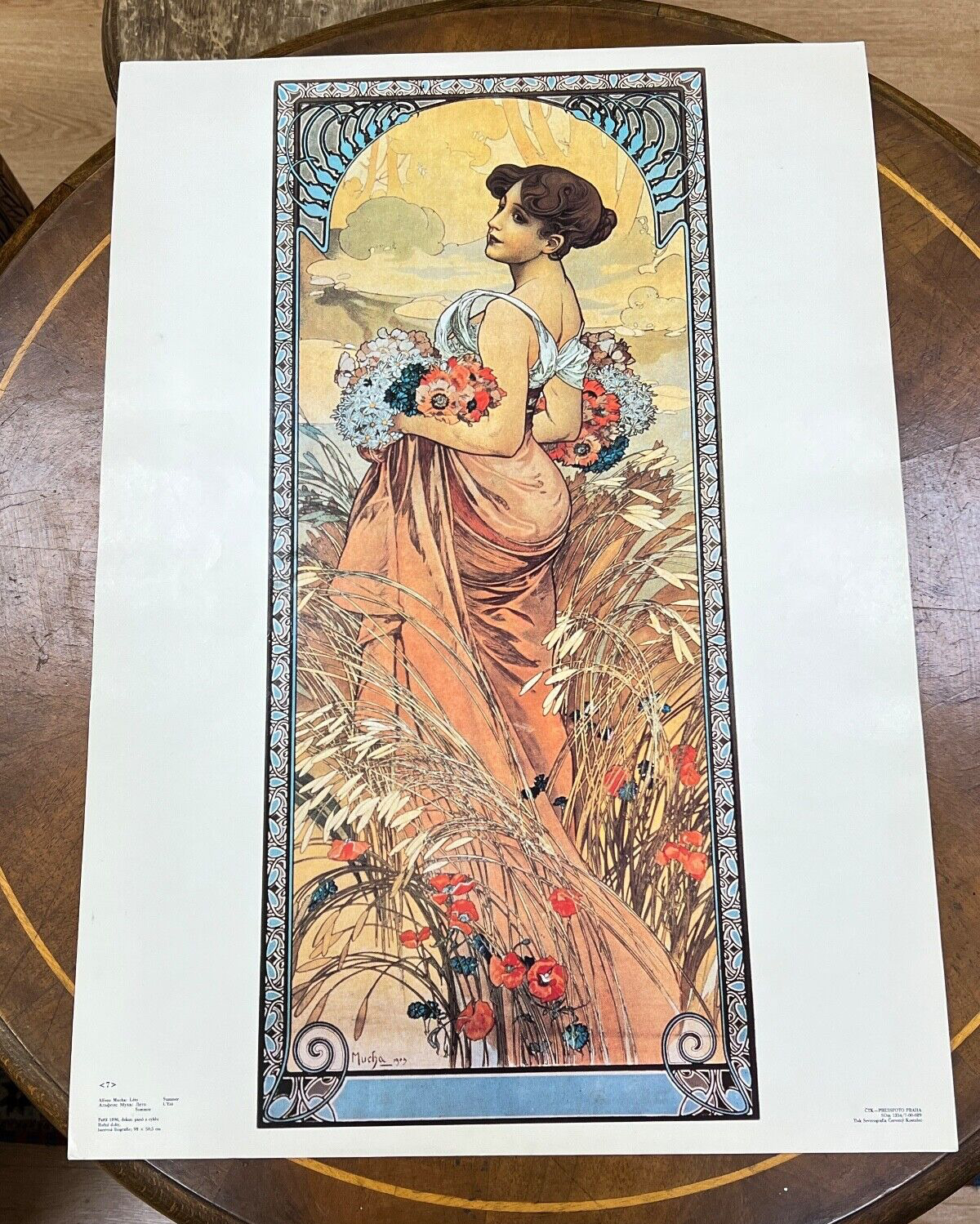 VTG Original Alfons Mucha Art Nouveau Czech Print Poster 1896 Summer 59x42cm.