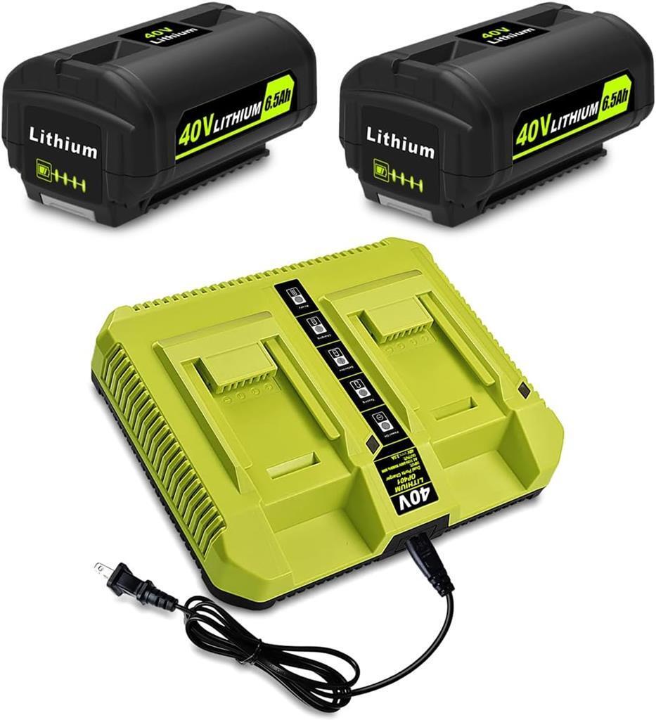 2 PACK 6.5AH Lithium Batteries Combo for Ryobi 40V Battery with Charger Kit