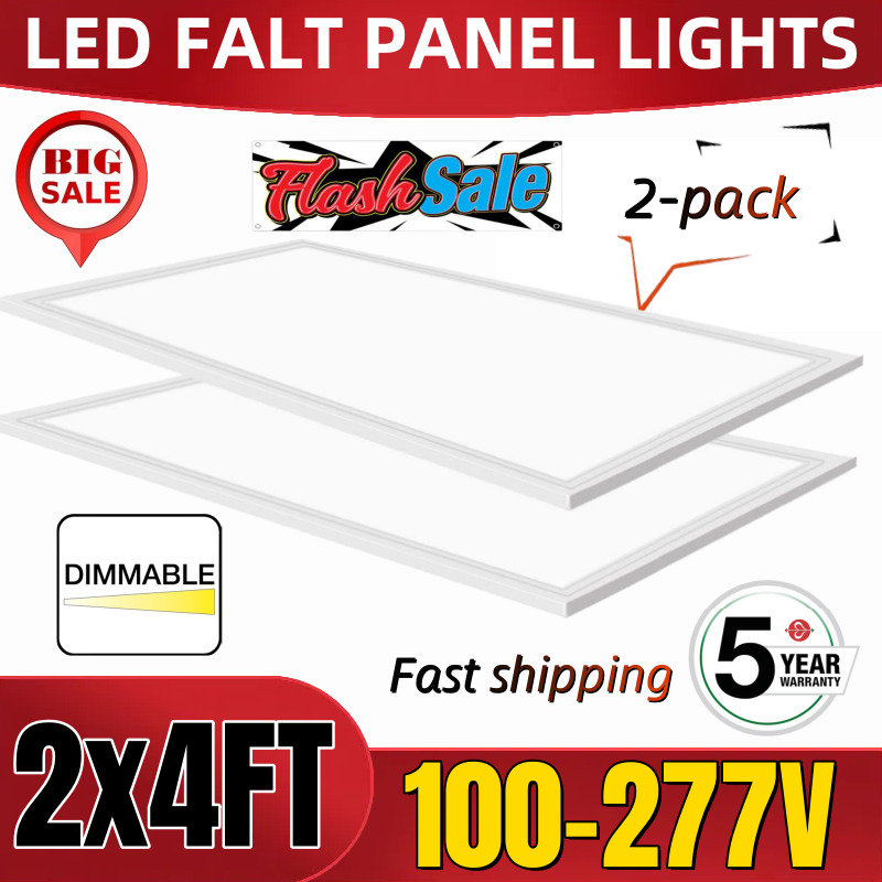 2x4 LED Troffer Panel Edge-Lit Flat (2-4 PACK) 5000k Daylight, 7800 Lumens