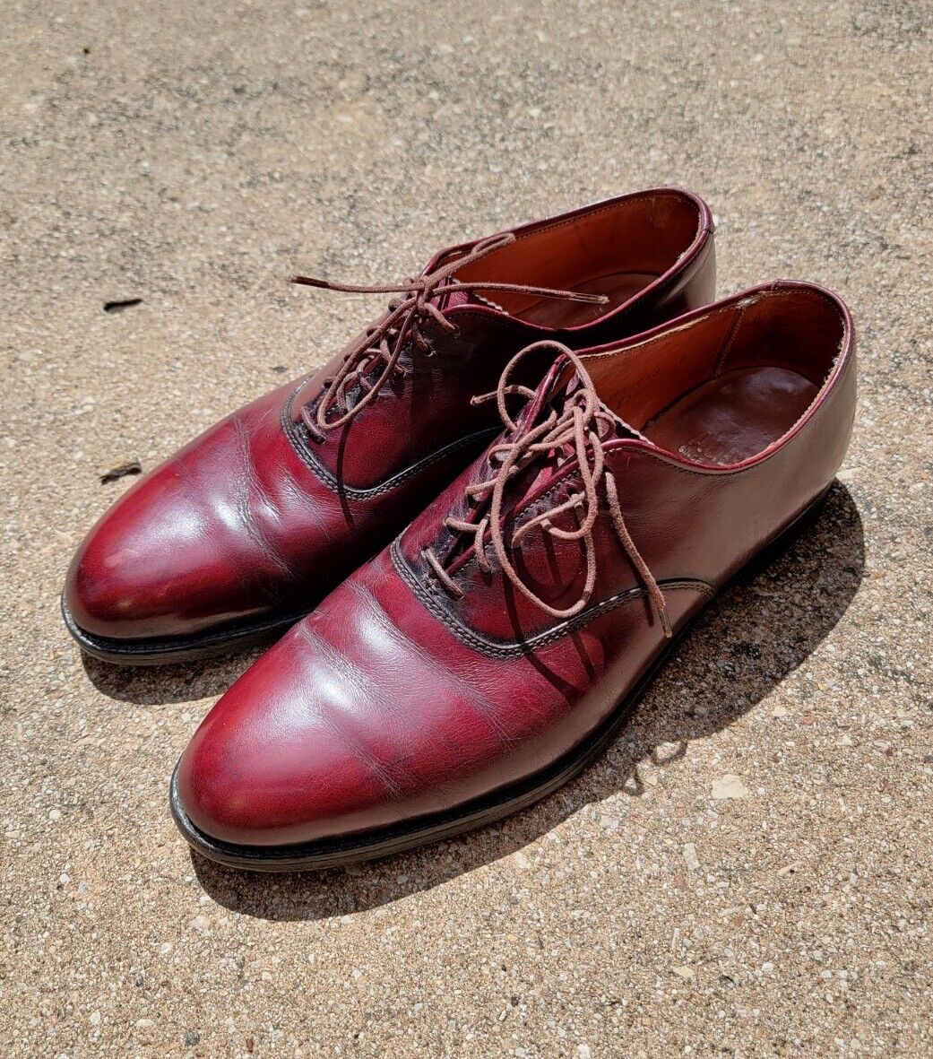 Vintage 4A Alden Shoes  8.5 B Oxblood Burgundy Calfskin Leather Blucher Oxfords