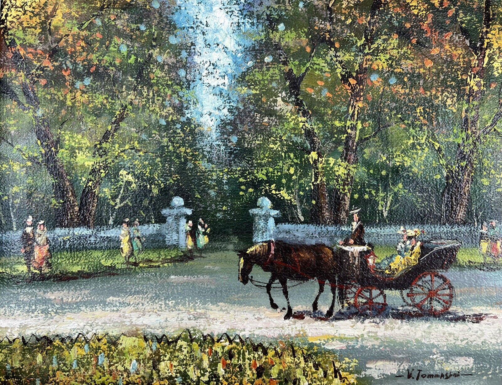 Vittorio Tommasini Farfa Oil on Canvas Painting Impressionist Park Scene Signed