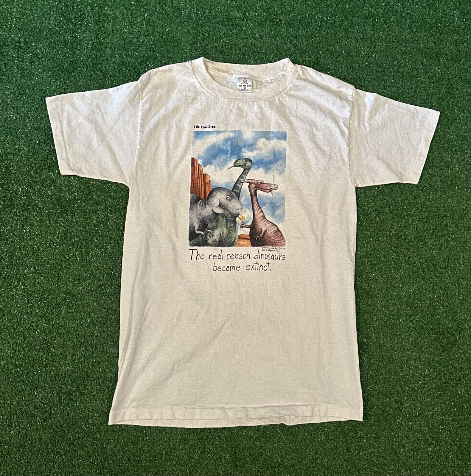Vintage 1991 The Far Side Dinosaur Smoking Shirt - L