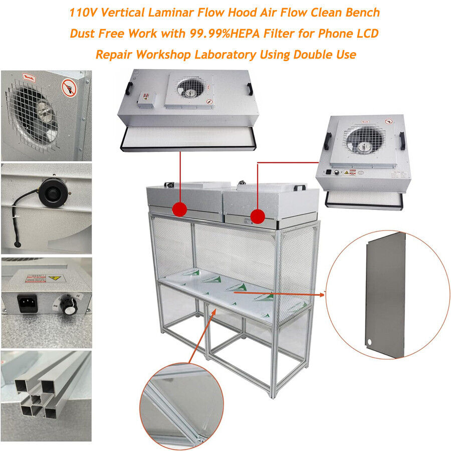 110V Vertical Laminar Flow Hood Air Flow Clean Bench Dust Free Work 99.99% HEPA