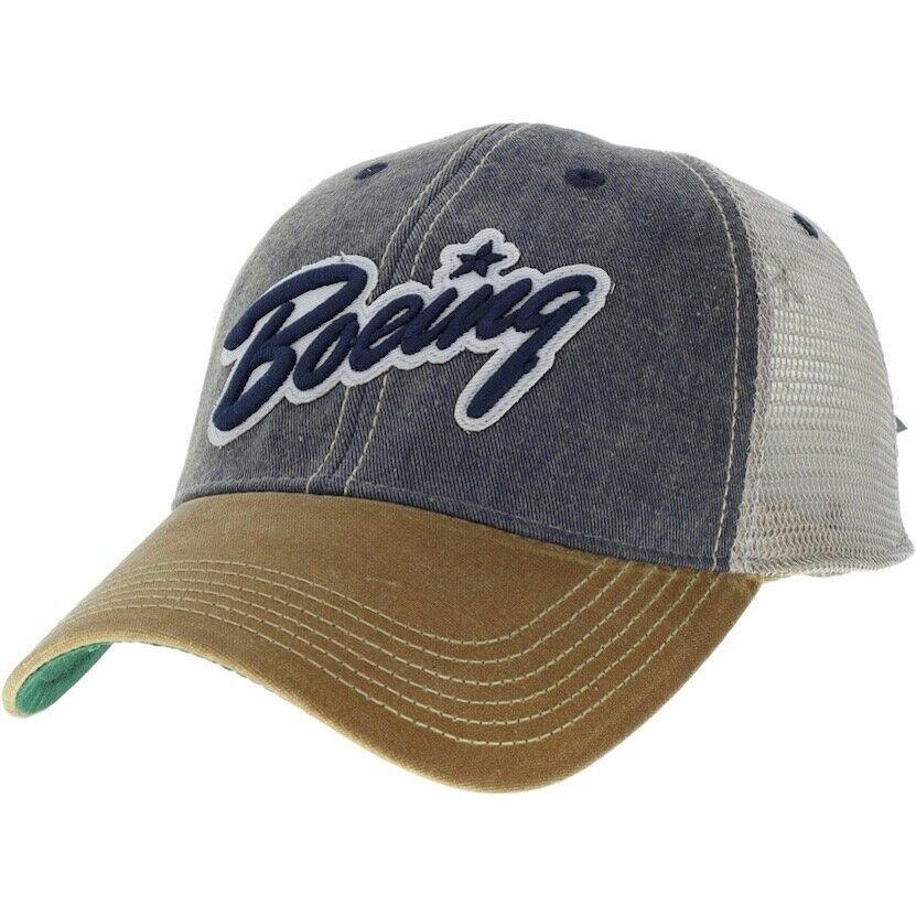Boeing Vintage Script Logo Navy/Dark Tan Ball Cap  HAT-41052