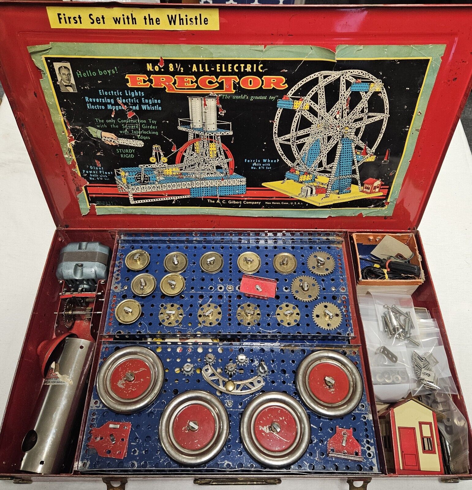 1951 A.C. Gilbert No.8-1/2 Erector Set, Nearly Complete, w/Inventory List