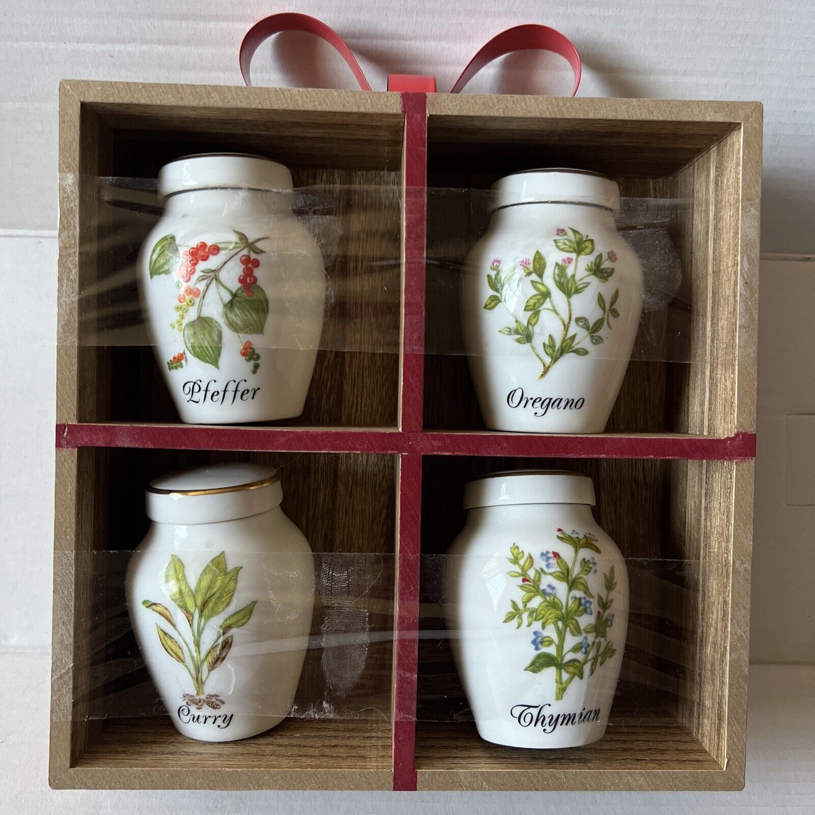 Set of 4 Vintage Herb Spice Jars Porcelain Jars