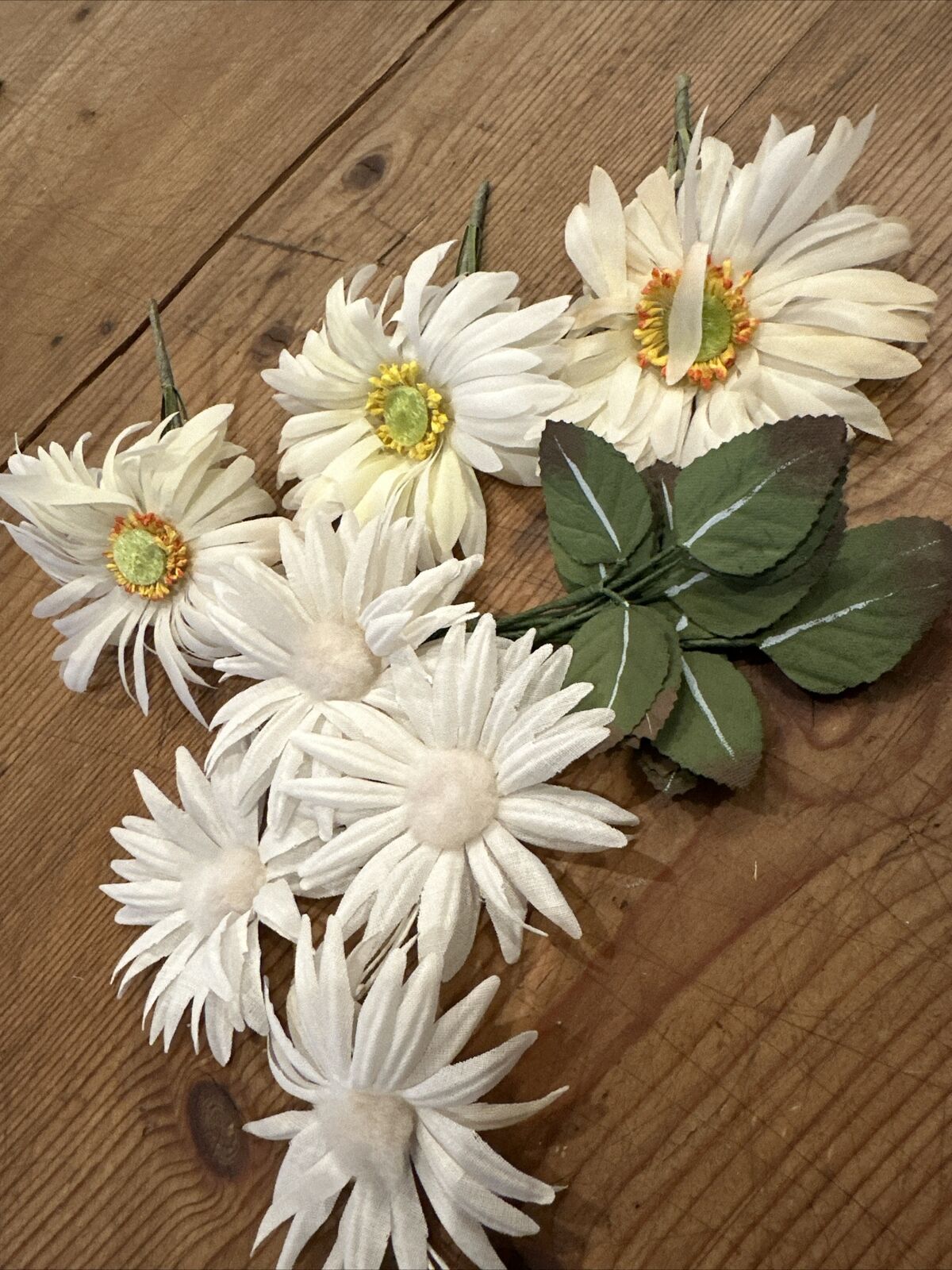 Lot E - Vintage antique Millinery Creamy White Daisy Flowers And Leaves