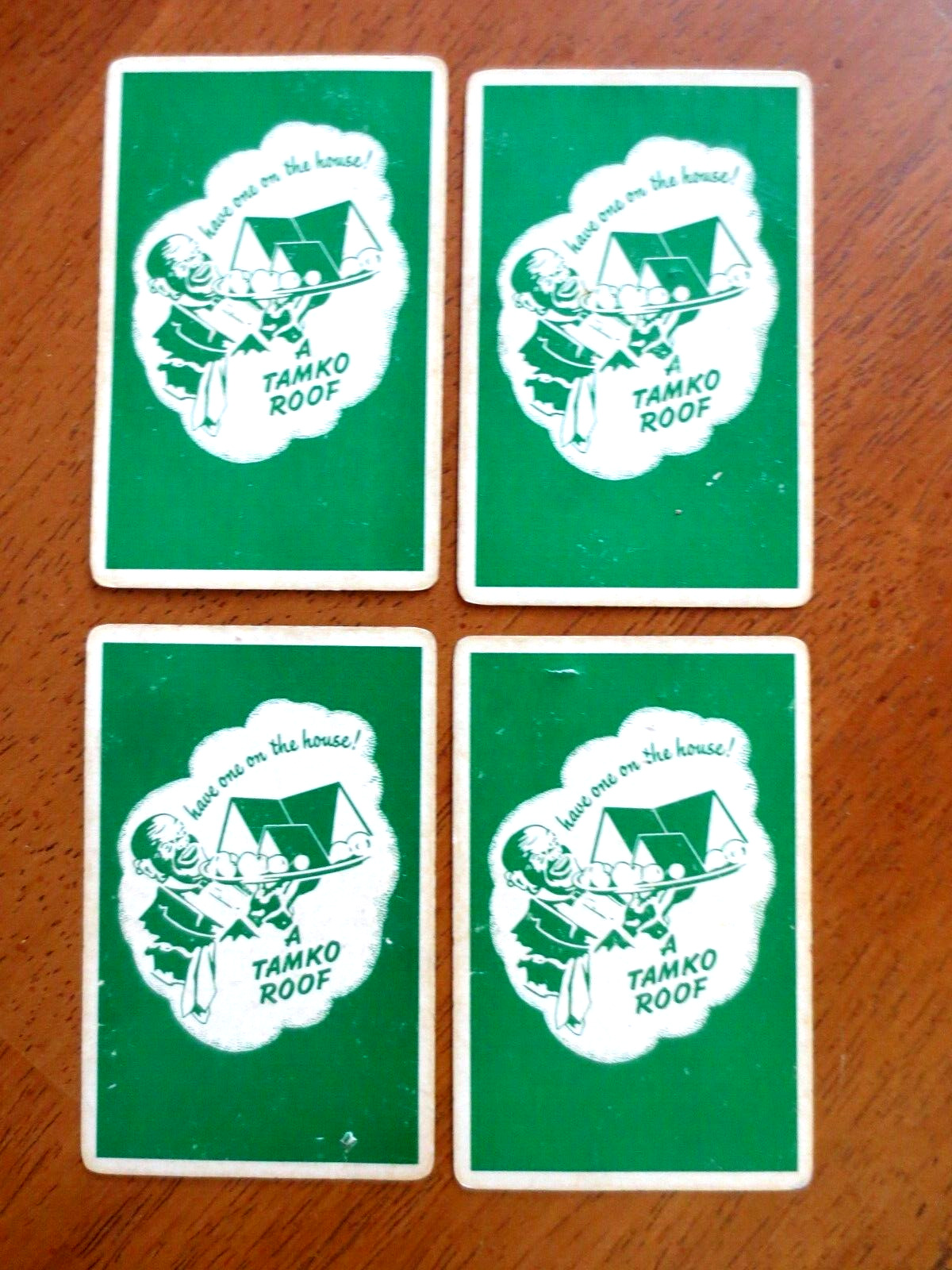 (4) 1950s TAMKO ROOF Shingles Joplin MO Ad Playing Cards Black Waiter Tray Used