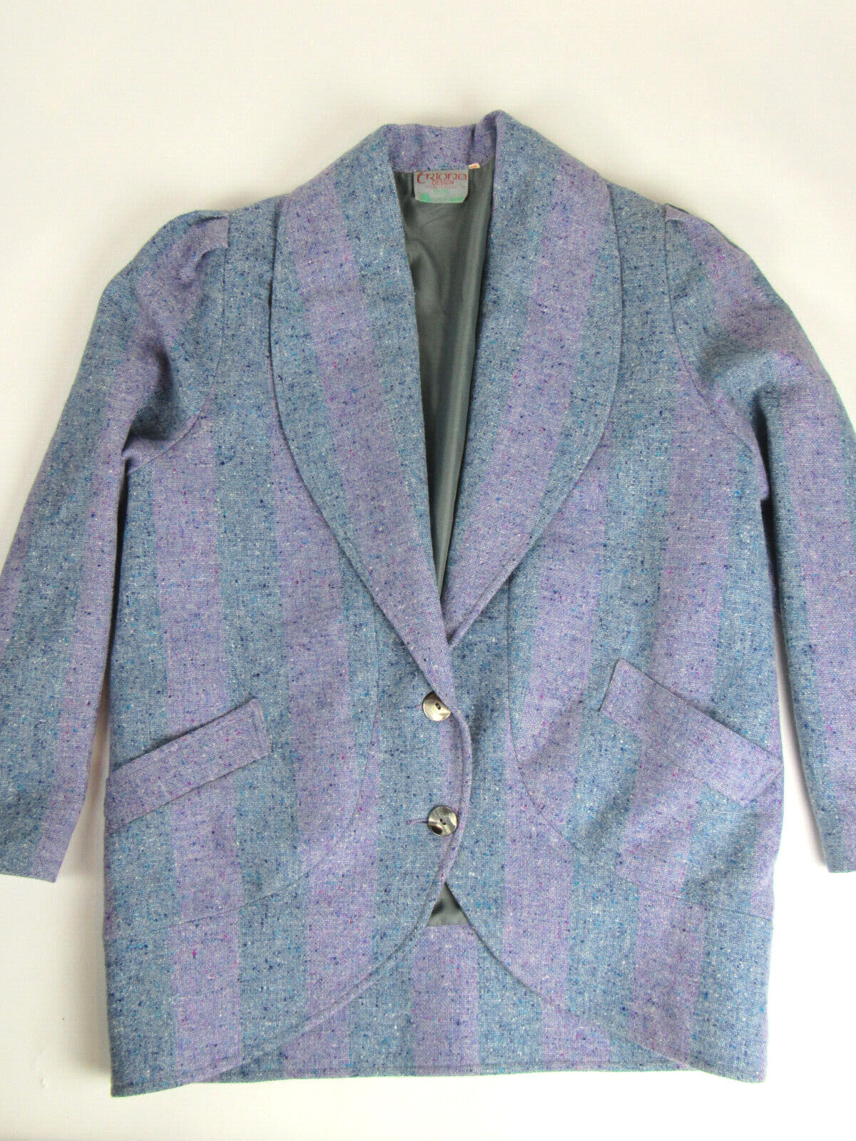 Triona Design Donegal Striped Tweed Jacket Purple Shawl Collar Ireland Sz M