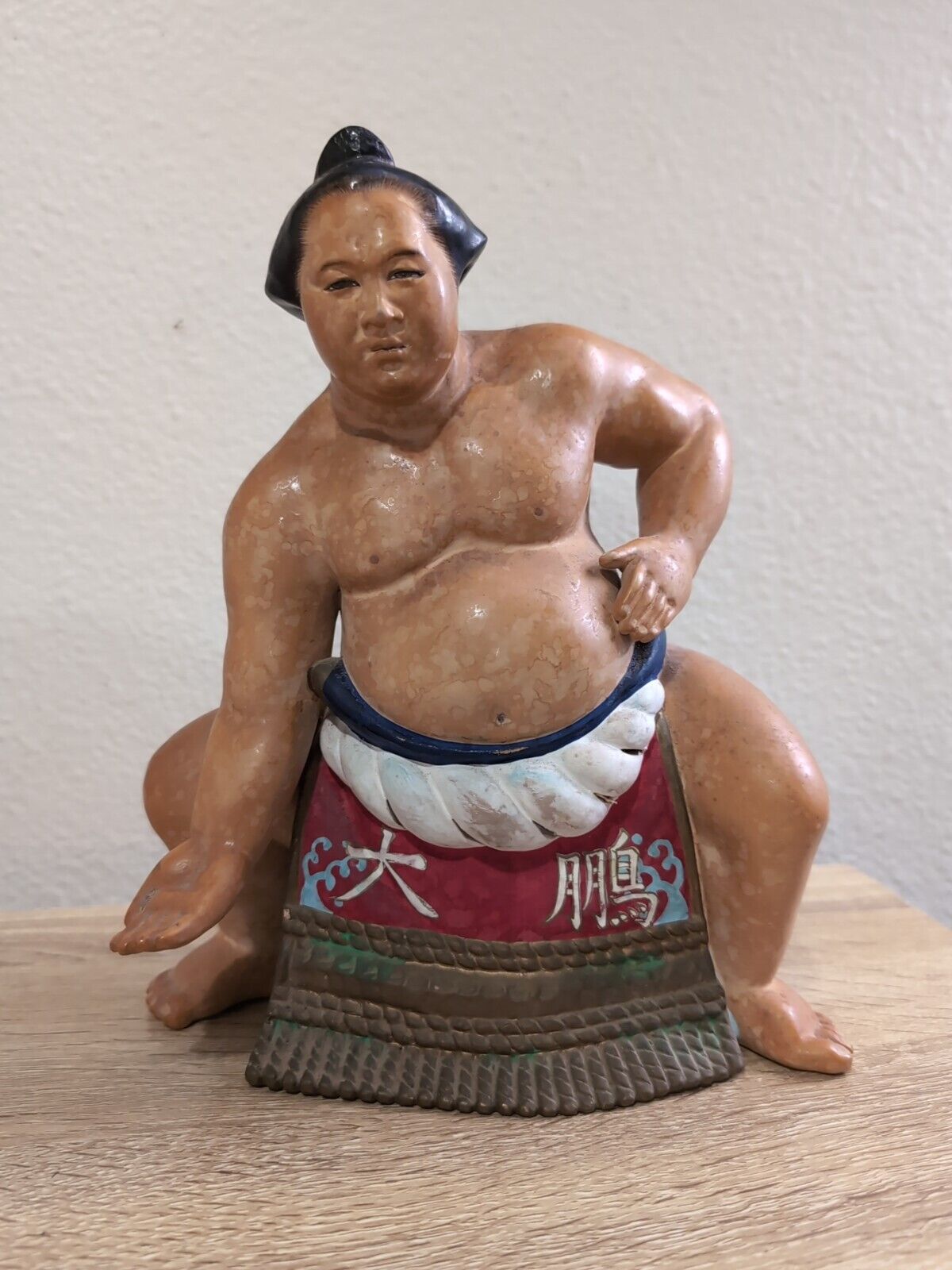 Genuine Very Rare Vintage Hakata Doll Sumo Figurine - Urasaki Japanese Clay