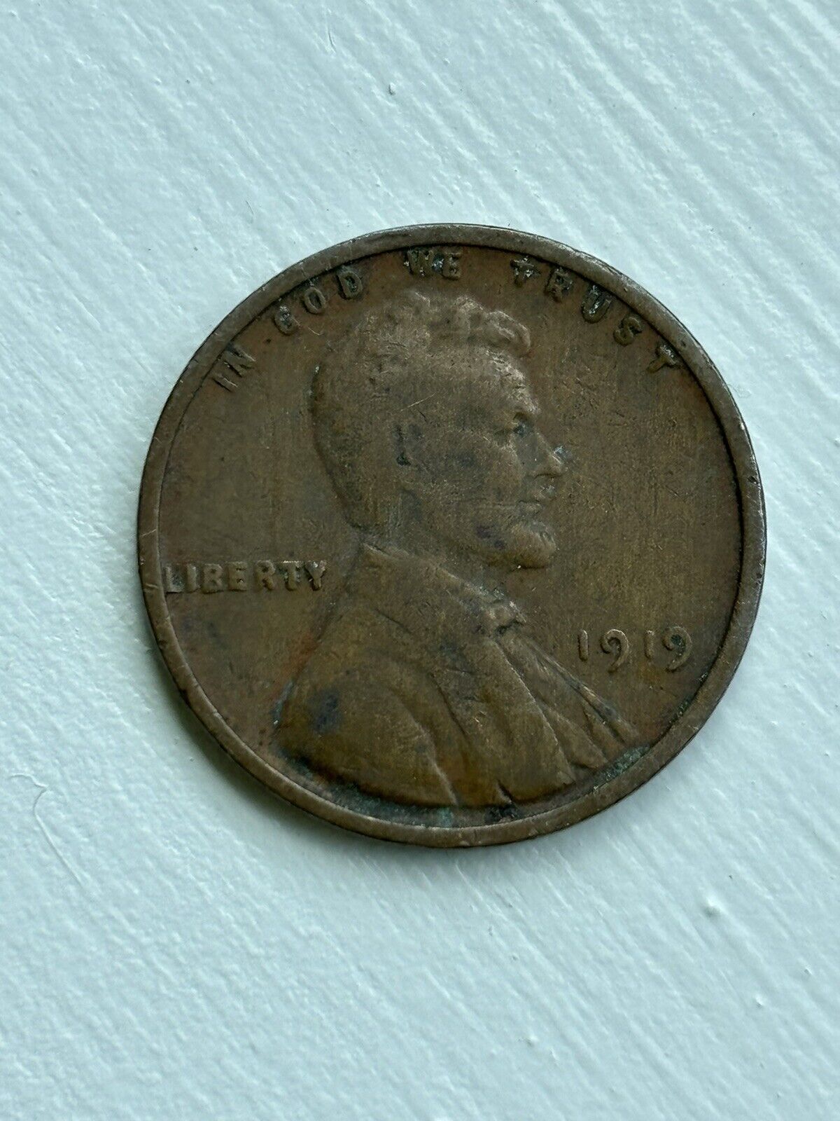 Rare 1919 1c Wheat Cent U.S. Penny No mint. L Touching Rim Dyed Rim ERROR Coin