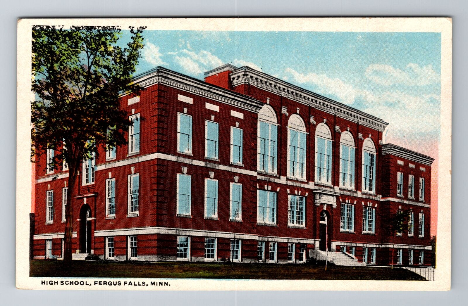 Fergus Falls MN-Minnesota, High School, Antique Vintage Souvenir Postcard