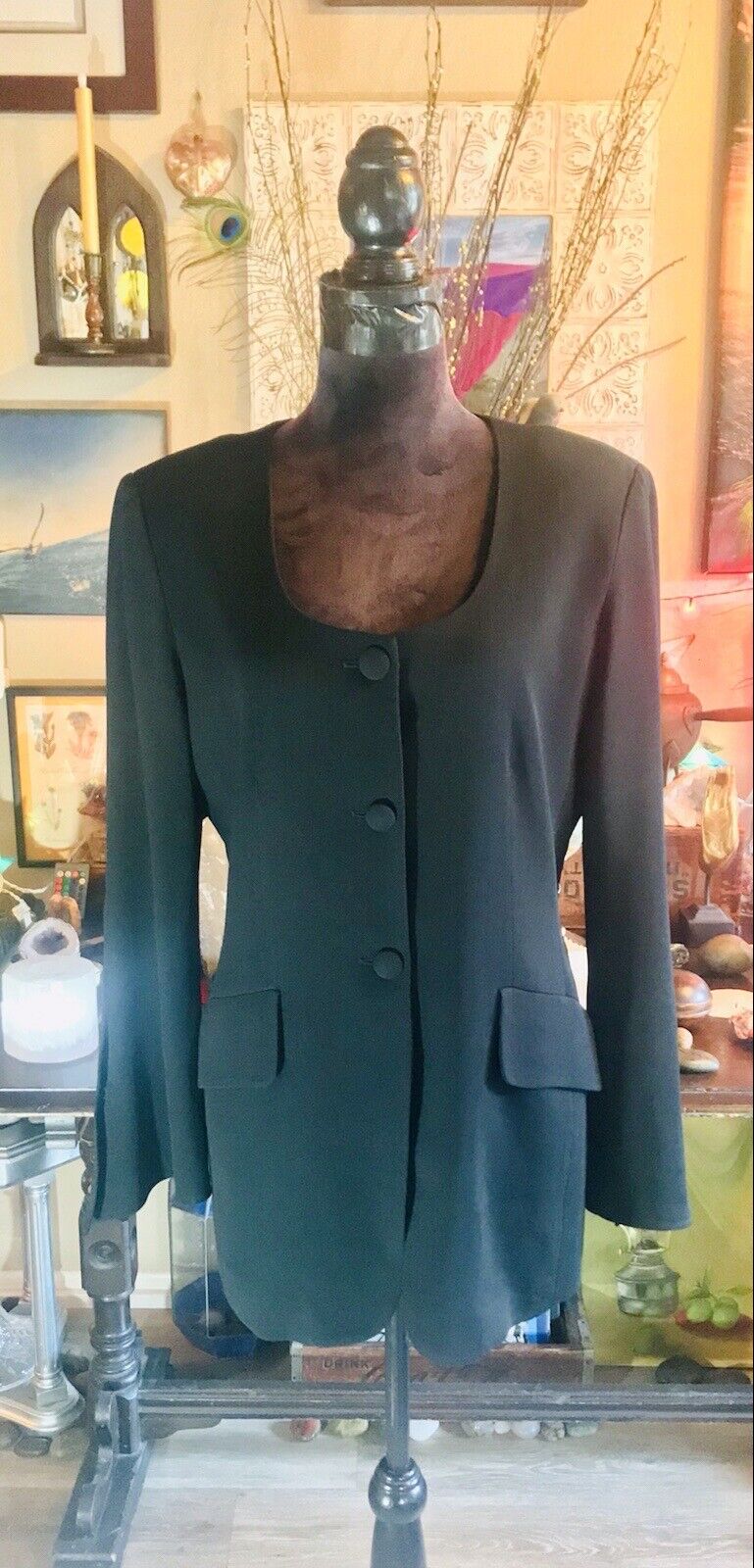 Vintage Bohemian ABS Noir Night Trip Flared Sleeve Classic Button Jacket 12