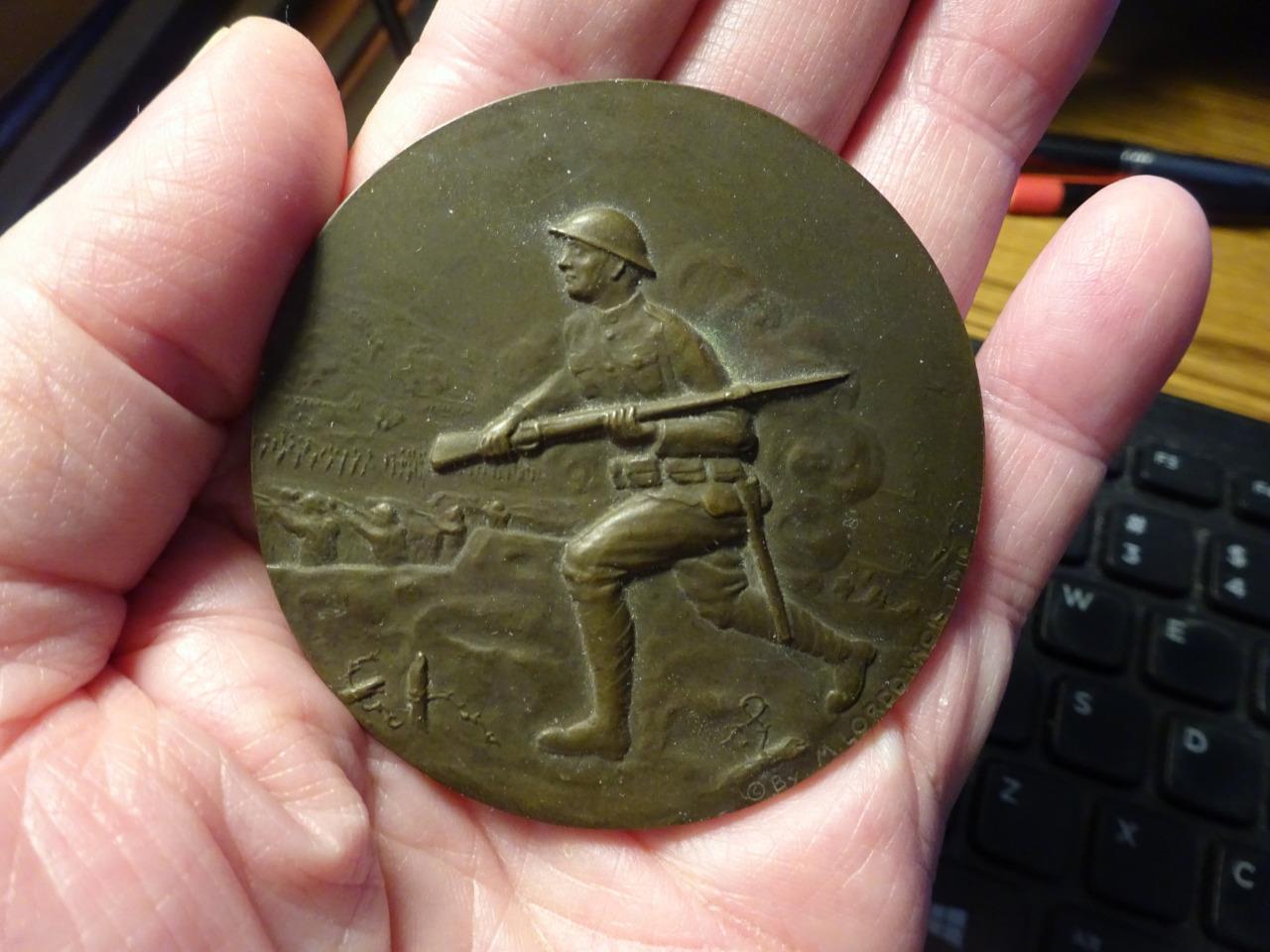1919 WWI US DOUGHBOY French Campaign Bronze MEDAL MEDALLION MARCEL LORDONNOIS