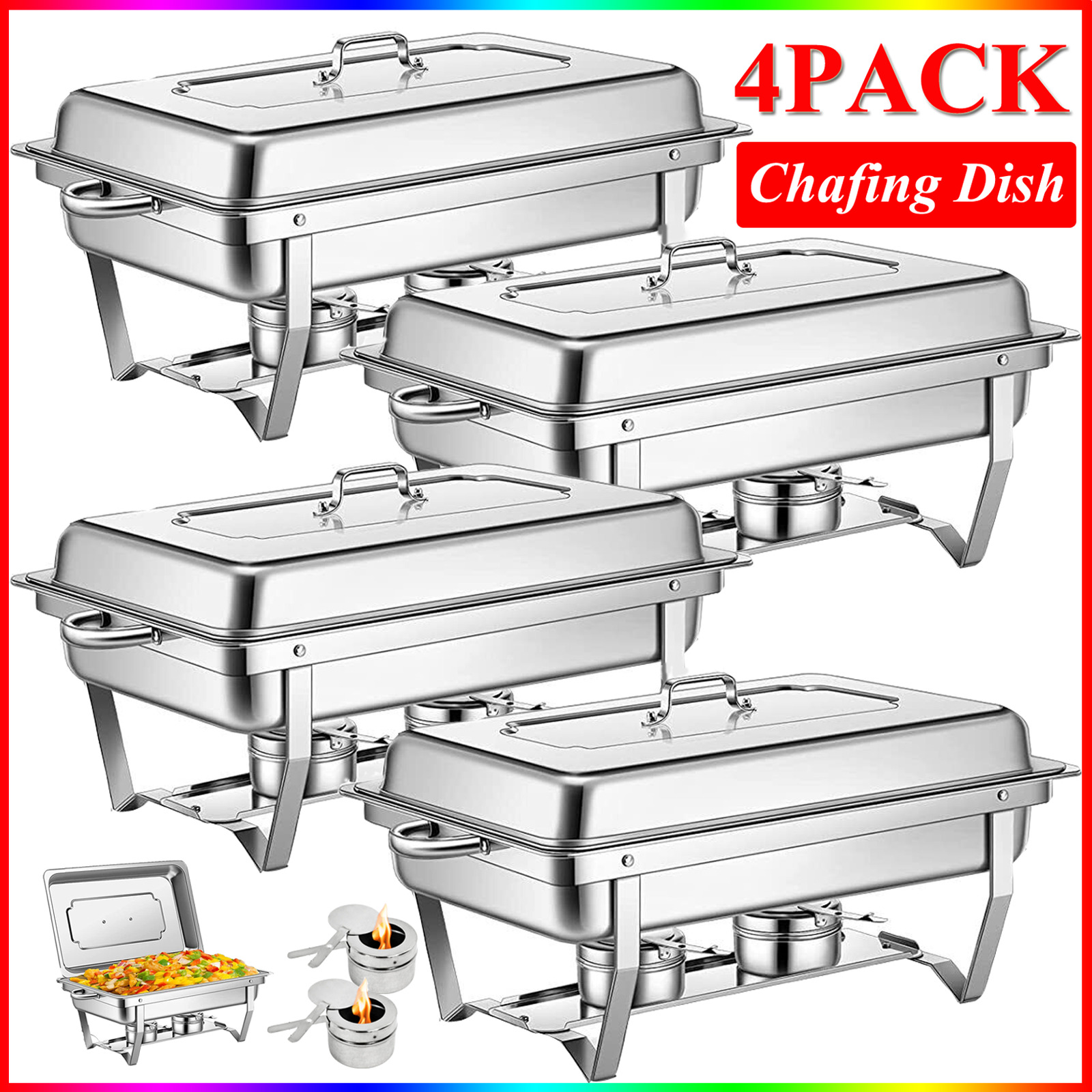4 Pack 13.7 QT Stainless Steel Chafer Chafing Dish Sets Catering Food Warmer