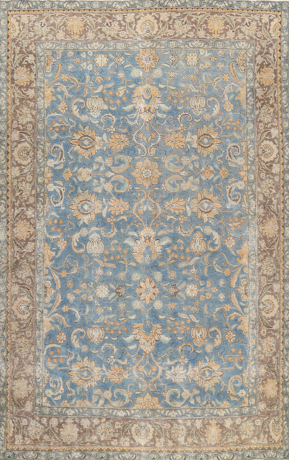 Vintage Over-Dyed Light Blue Handmade Tebriz Living Room Area Rug 8x11 Carpet