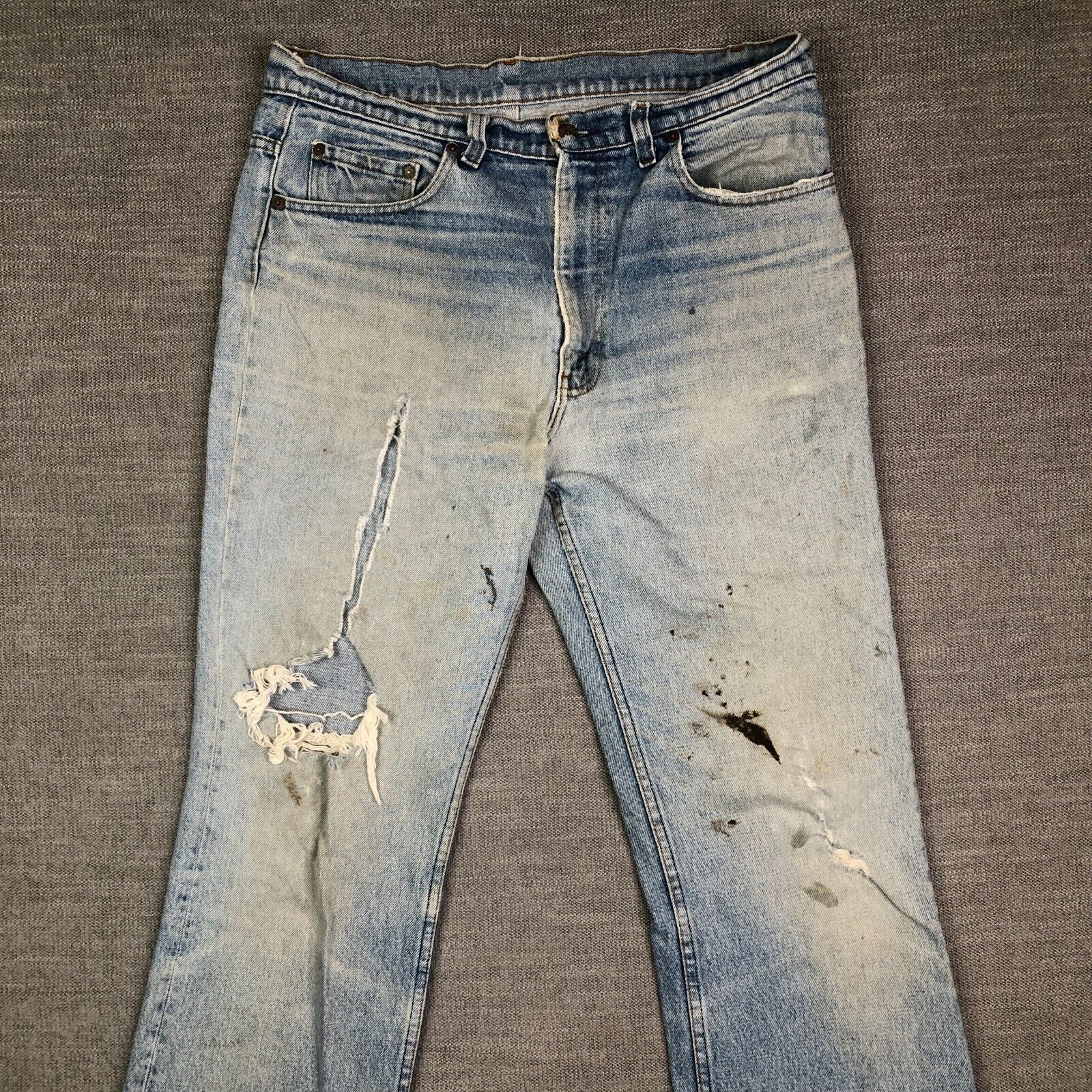 Vintage Levi\'s Jeans Mens 34x33 Blue 517 Big E Torn Faded Stained 70s Tag 36x36