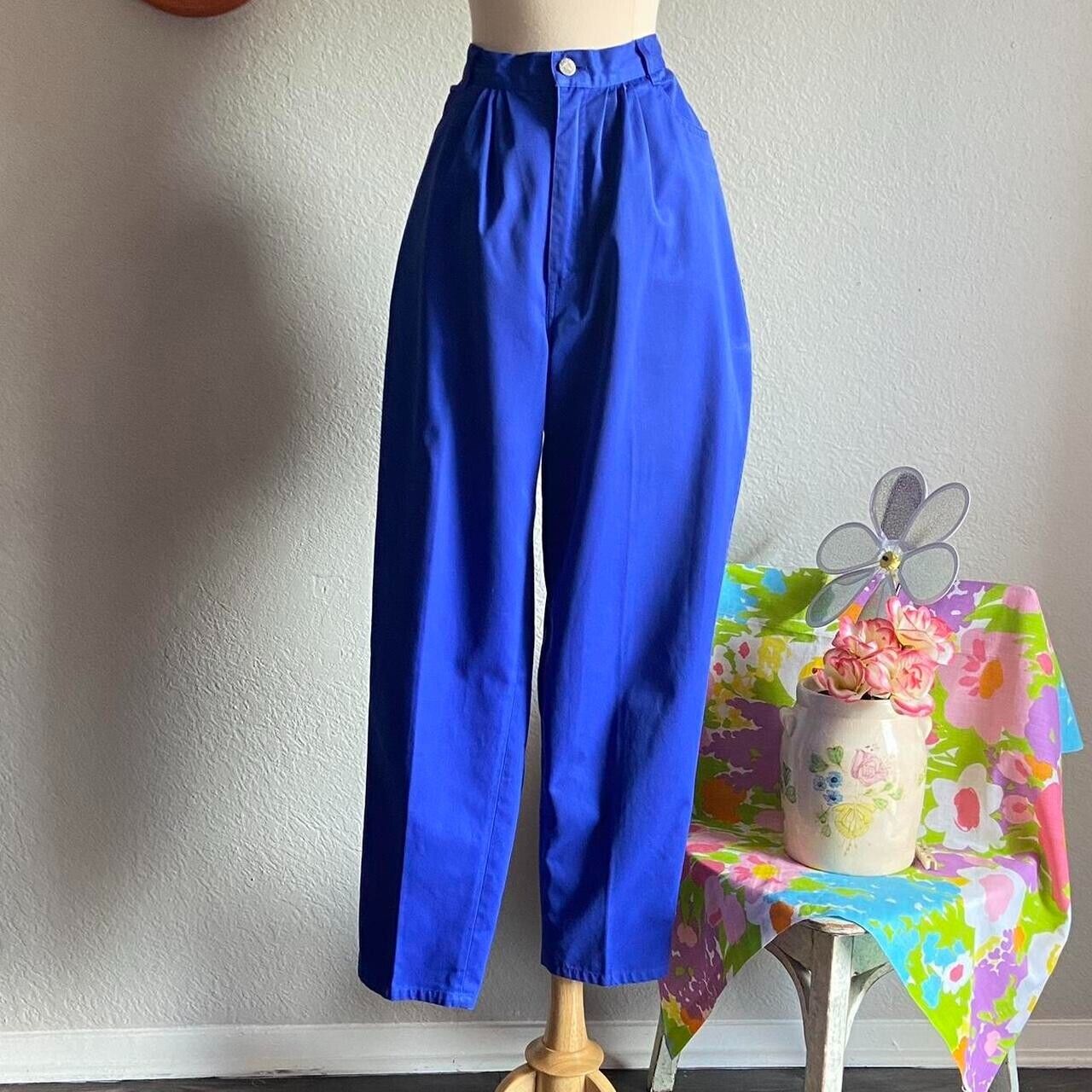 VINTAGE 1980S 1990S HIGH WAIST BLUE PLEATED TAPERED LEG PANTS size 16