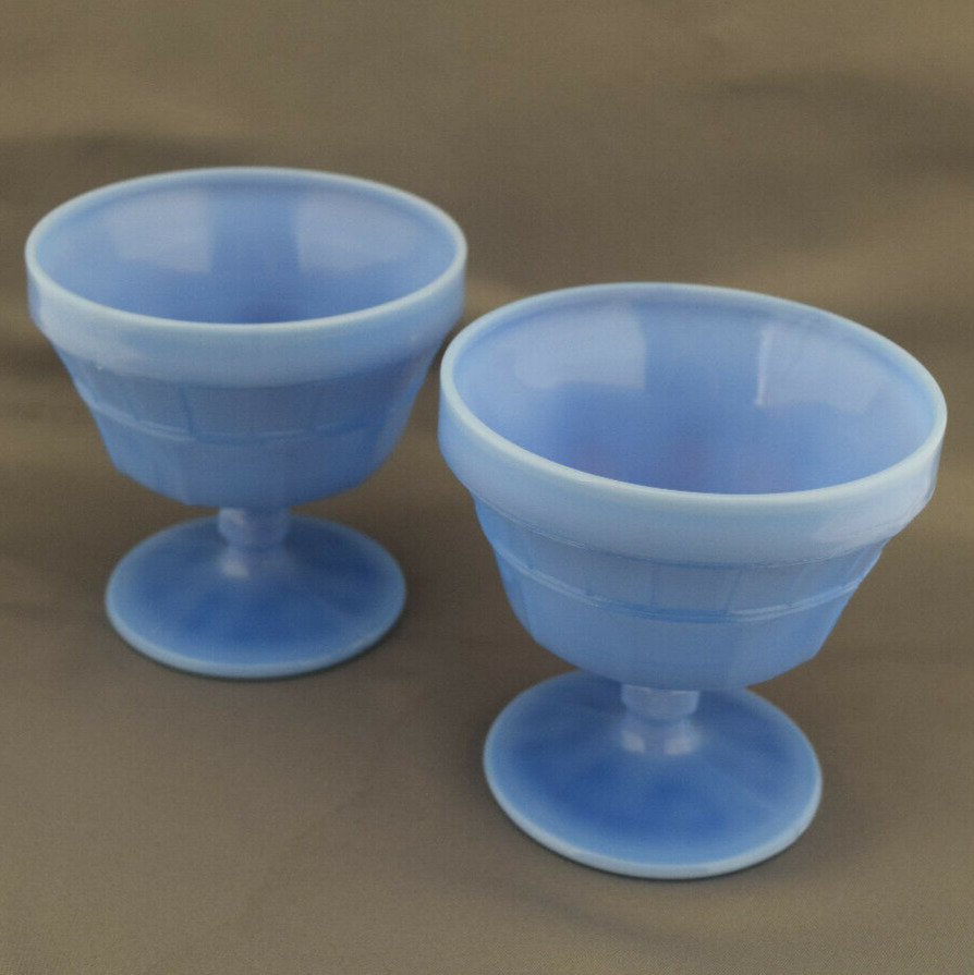 Jeanette Delphite Blue Dessert Cups Doric style Footed Bowl 3.5 inch